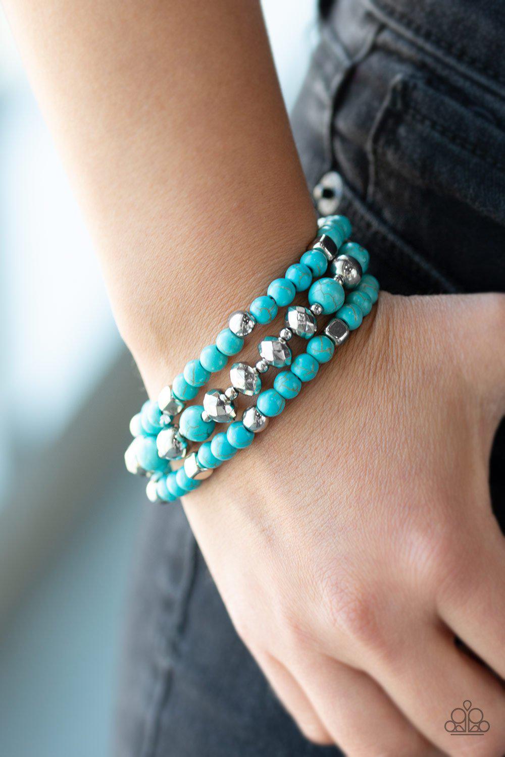 Mountain Artist Silver and Turquoise Blue Stone Bracelet Set - Paparazzi Accessories- lightbox - CarasShop.com - Paparazzi Jewelry by Cara Jewels