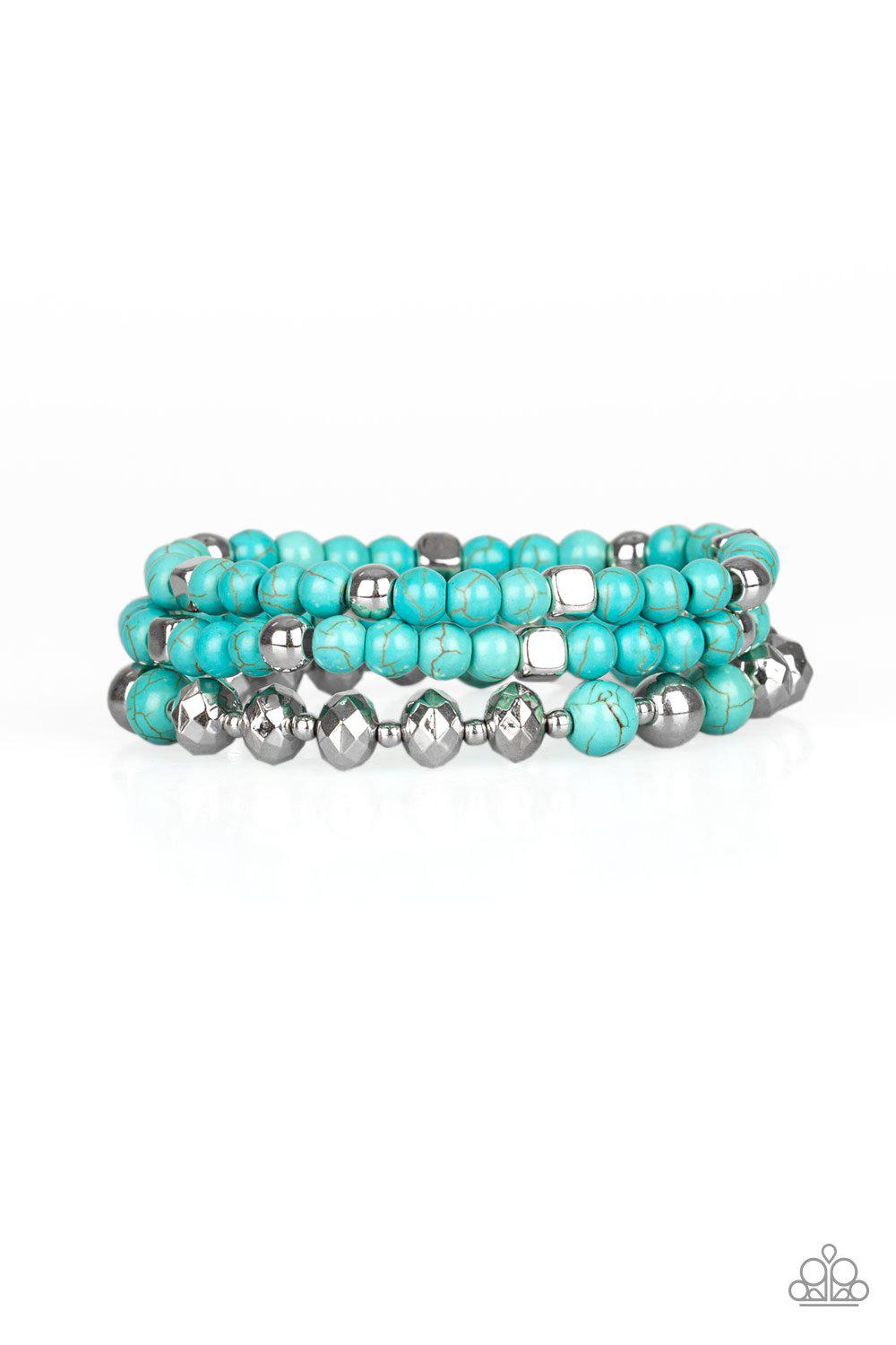 Mountain Artist Silver and Turquoise Blue Stone Bracelet Set - Paparazzi Accessories- on model - CarasShop.com - Paparazzi Jewelry by Cara Jewels