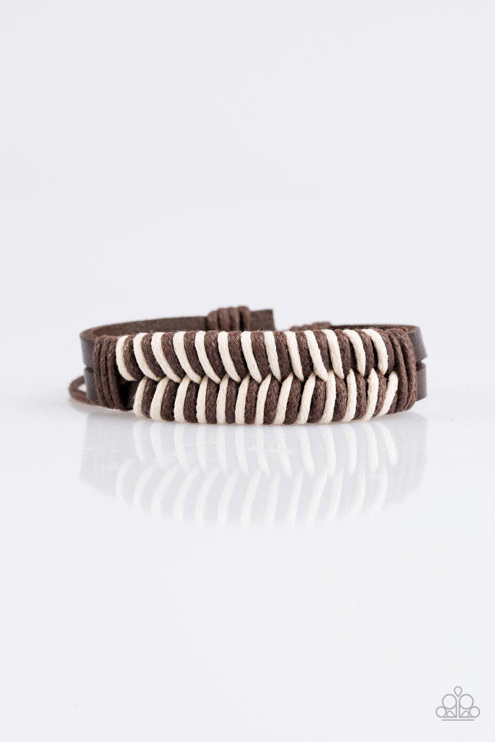Mountain Expedition Brown Leather Urban Sliding Knot Bracelet - Paparazzi Accessories- on model - CarasShop.com - Paparazzi Jewelry by Cara Jewels