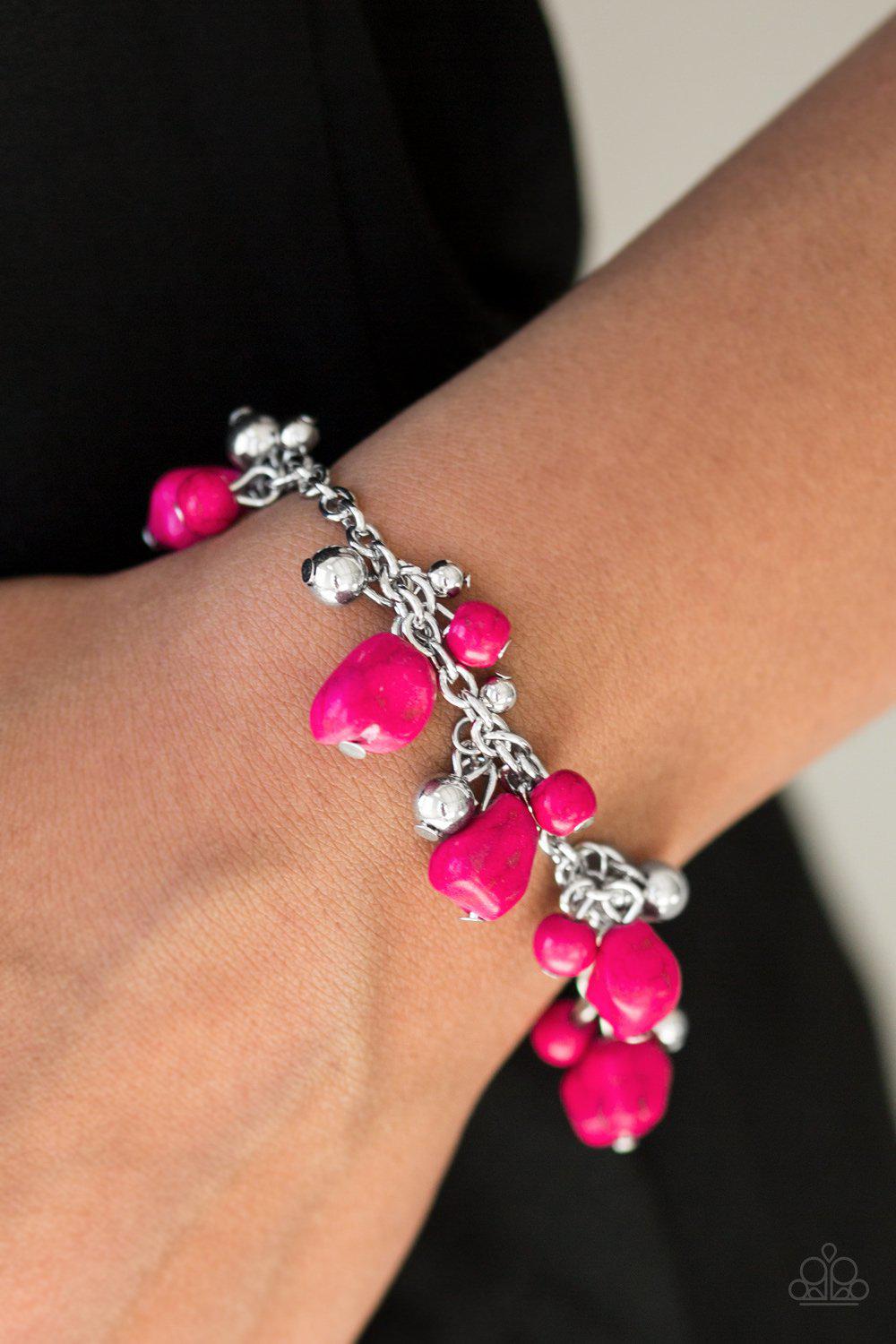 Mountain Mamba Pink Stone Bracelet - Paparazzi Accessories- on model - CarasShop.com - Paparazzi Jewelry by Cara Jewels