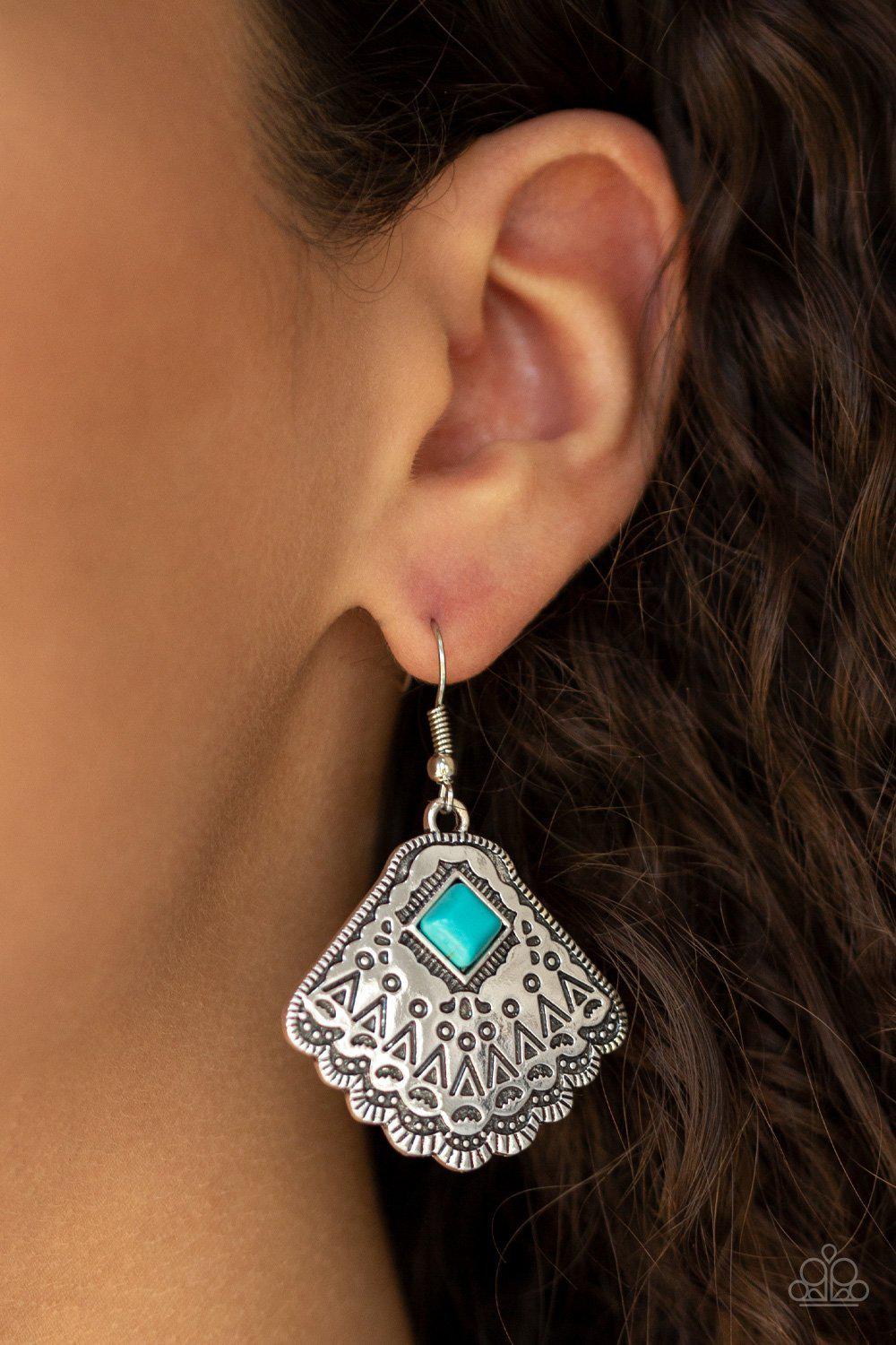 Mountain Mesa Silver and Turquoise Blue Stone Earrings - Paparazzi Accessories- lightbox - CarasShop.com - Paparazzi Jewelry by Cara Jewels