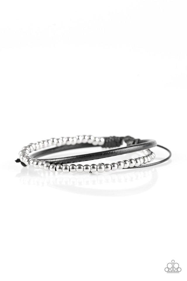 Mountain Mod Black Leather and Silver Urban Knot Bracelet - Paparazzi Accessories- on model - CarasShop.com - Paparazzi Jewelry by Cara Jewels