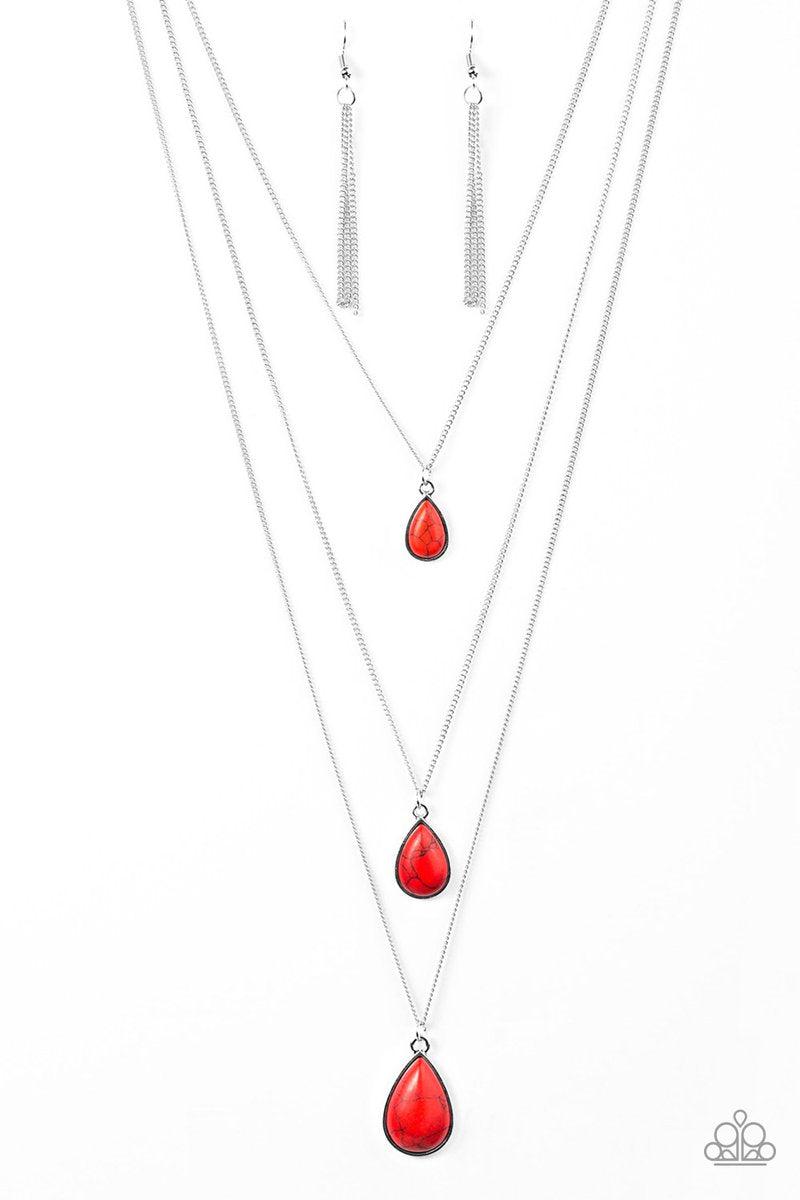 Mountain Tears Red Stone Necklace - Paparazzi Accessories- on model - CarasShop.com - Paparazzi Jewelry by Cara Jewels