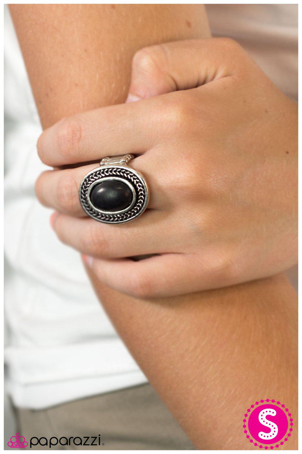 Moving Mountains Black Stone Ring - Paparazzi Accessories- lightbox - CarasShop.com - Paparazzi Jewelry by Cara Jewels