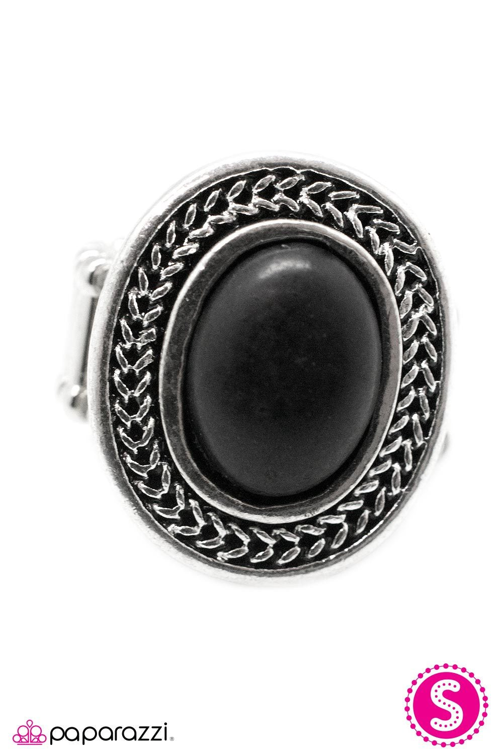 Moving Mountains Black Stone Ring - Paparazzi Accessories- on model - CarasShop.com - Paparazzi Jewelry by Cara Jewels