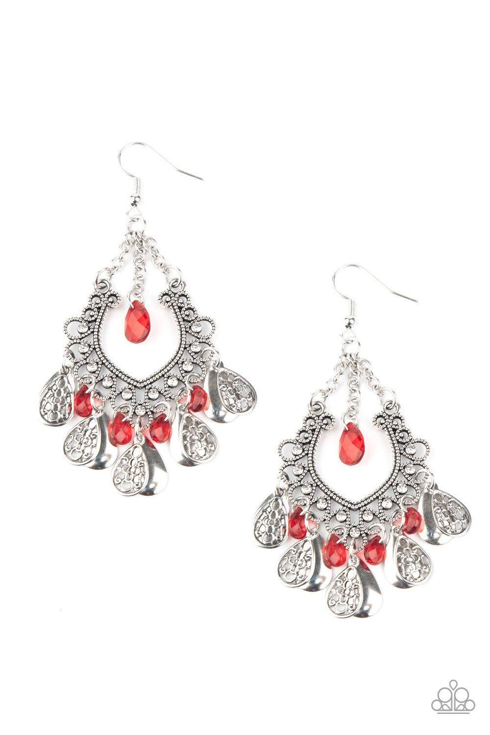 Musical Gardens Red and Silver Earrings - Paparazzi Accessories- lightbox - CarasShop.com - Paparazzi Jewelry by Cara Jewels