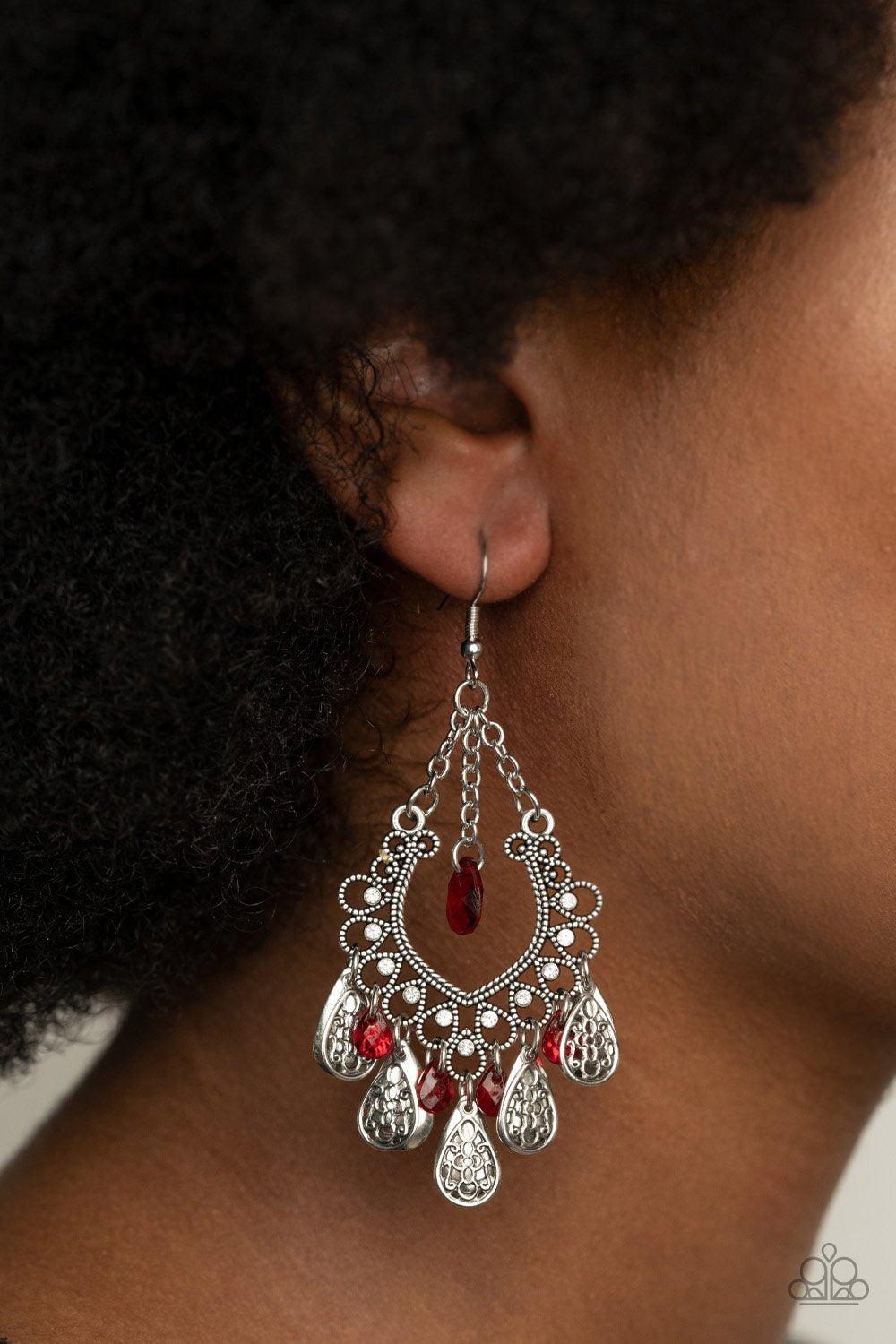 Musical Gardens Red and Silver Earrings - Paparazzi Accessories- lightbox - CarasShop.com - Paparazzi Jewelry by Cara Jewels