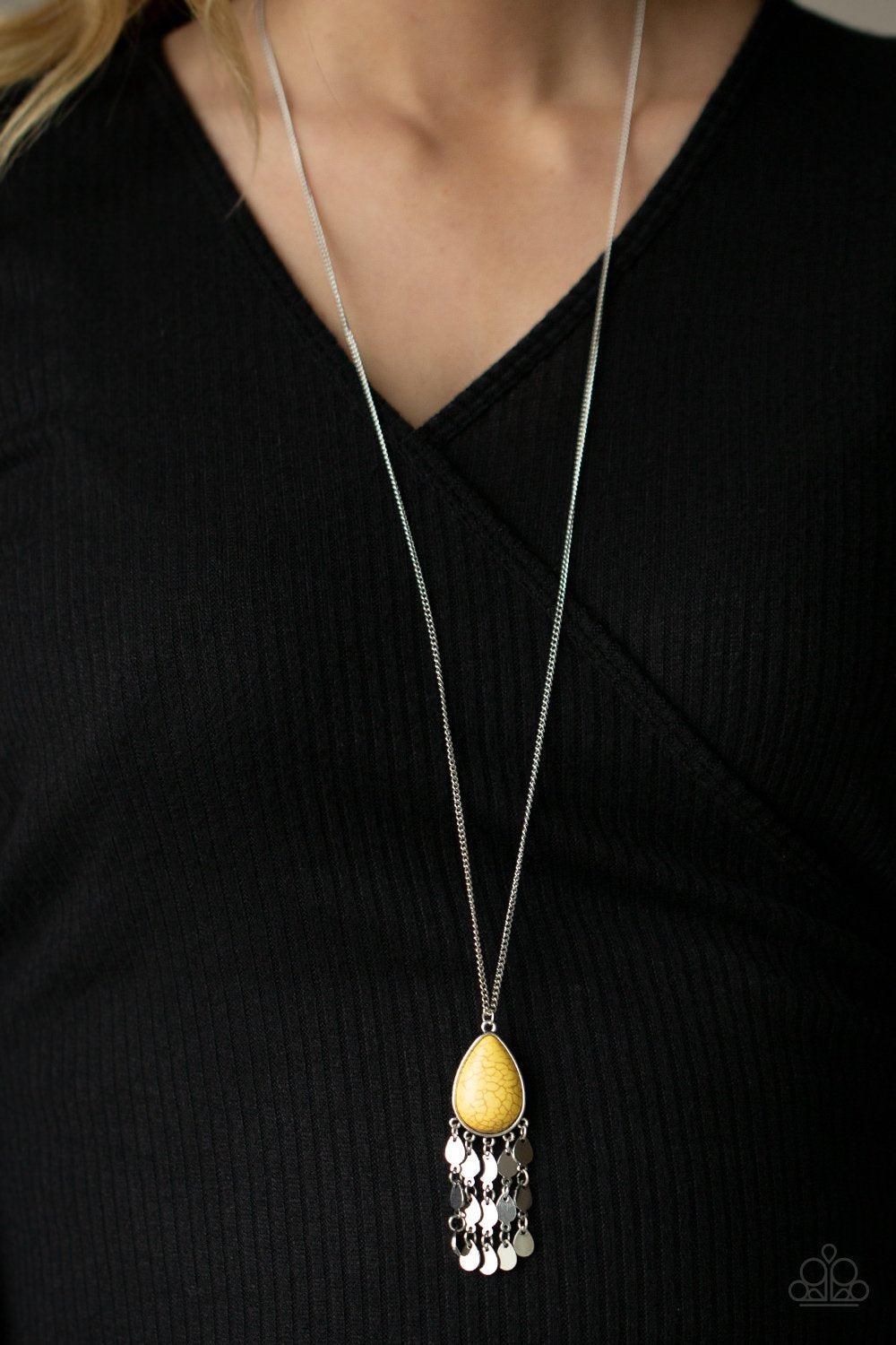 Musically Mojave Yellow Stone and Silver Necklace - Paparazzi Accessories- lightbox - CarasShop.com - Paparazzi Jewelry by Cara Jewels