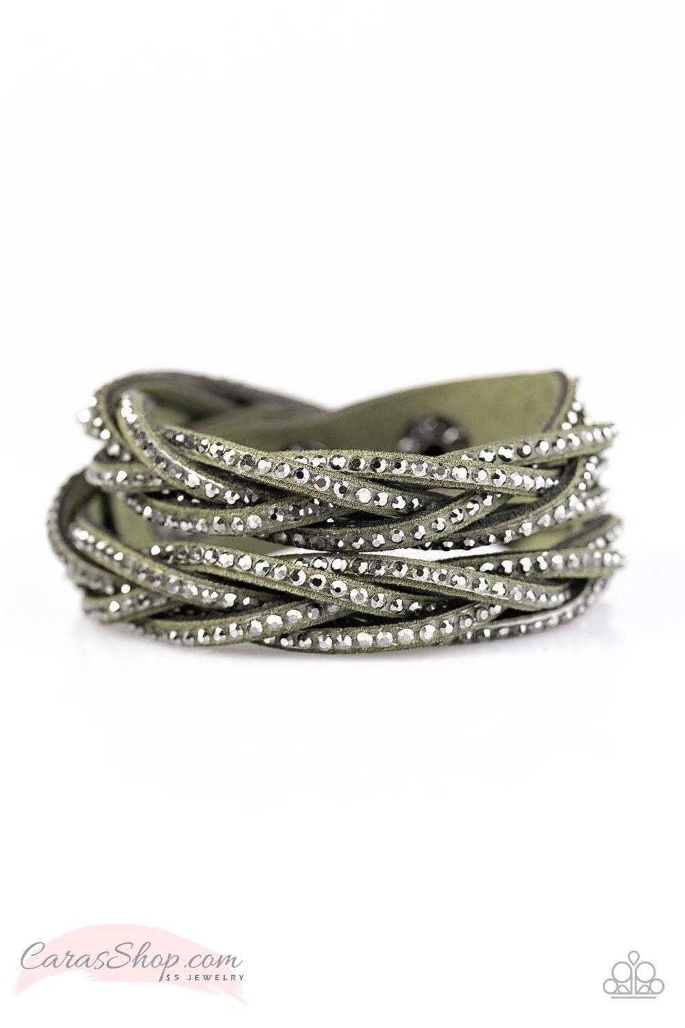 Musing Maverick - Green Suede Wrap Snap Bracelet - Paparazzi Accessories- on model - CarasShop.com - Paparazzi Jewelry by Cara Jewels