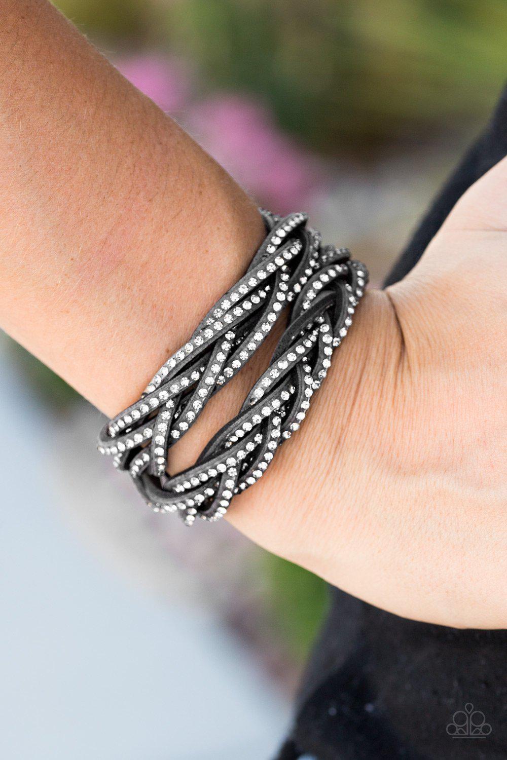 Musing Maverick Silver Braided Double-wrap Snap Bracelet - Paparazzi Accessories- lightbox - CarasShop.com - Paparazzi Jewelry by Cara Jewels