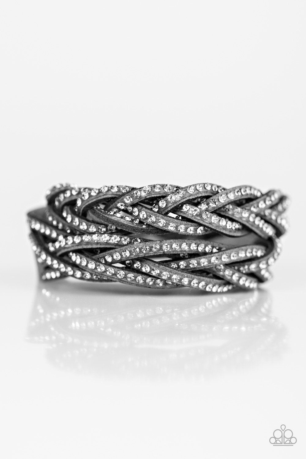 Musing Maverick Silver Braided Double-wrap Snap Bracelet - Paparazzi Accessories- on model - CarasShop.com - Paparazzi Jewelry by Cara Jewels