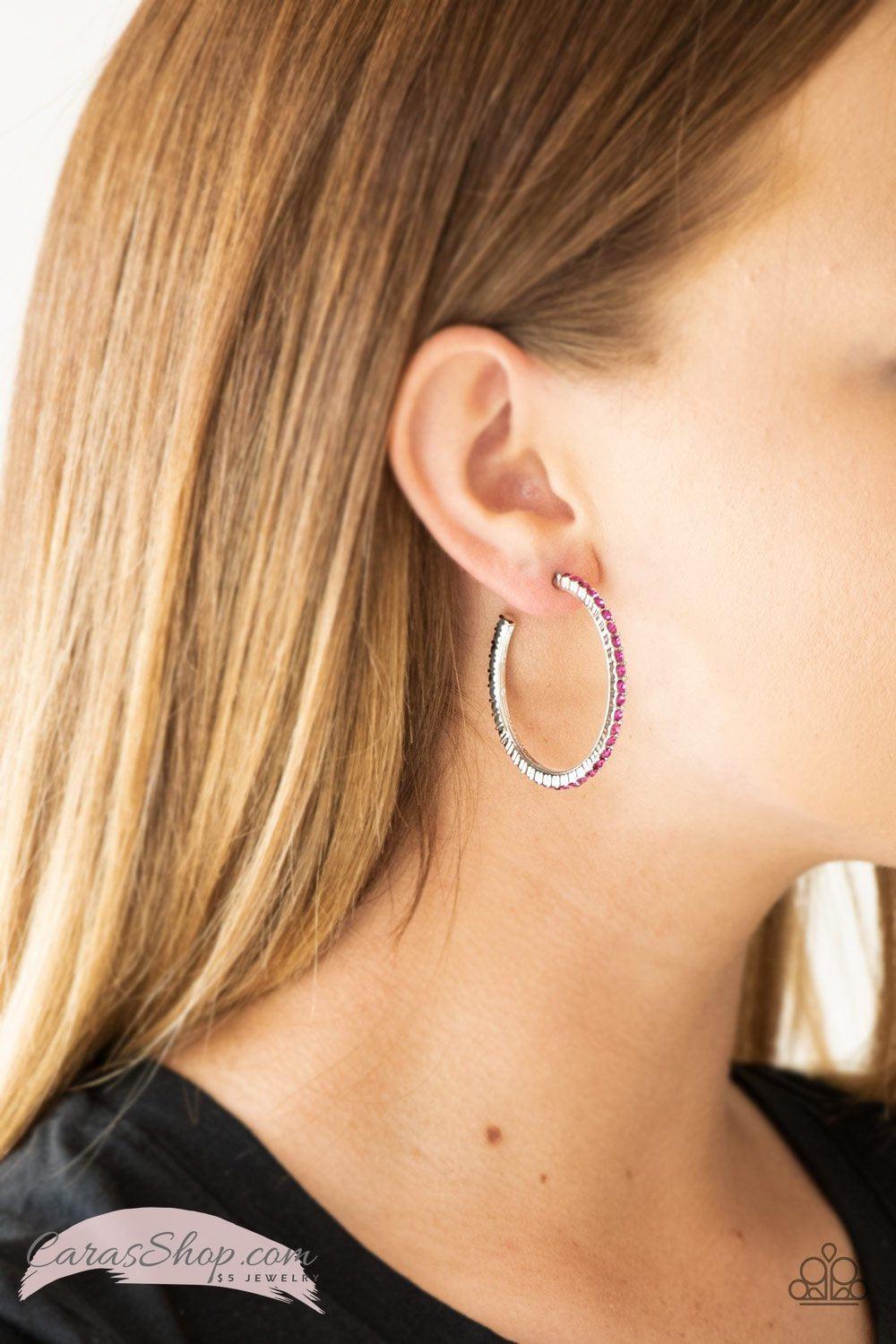 Must Be The Money - Pink Hoop Earrings - Paparazzi Accessories- lightbox - CarasShop.com - Paparazzi Jewelry by Cara Jewels