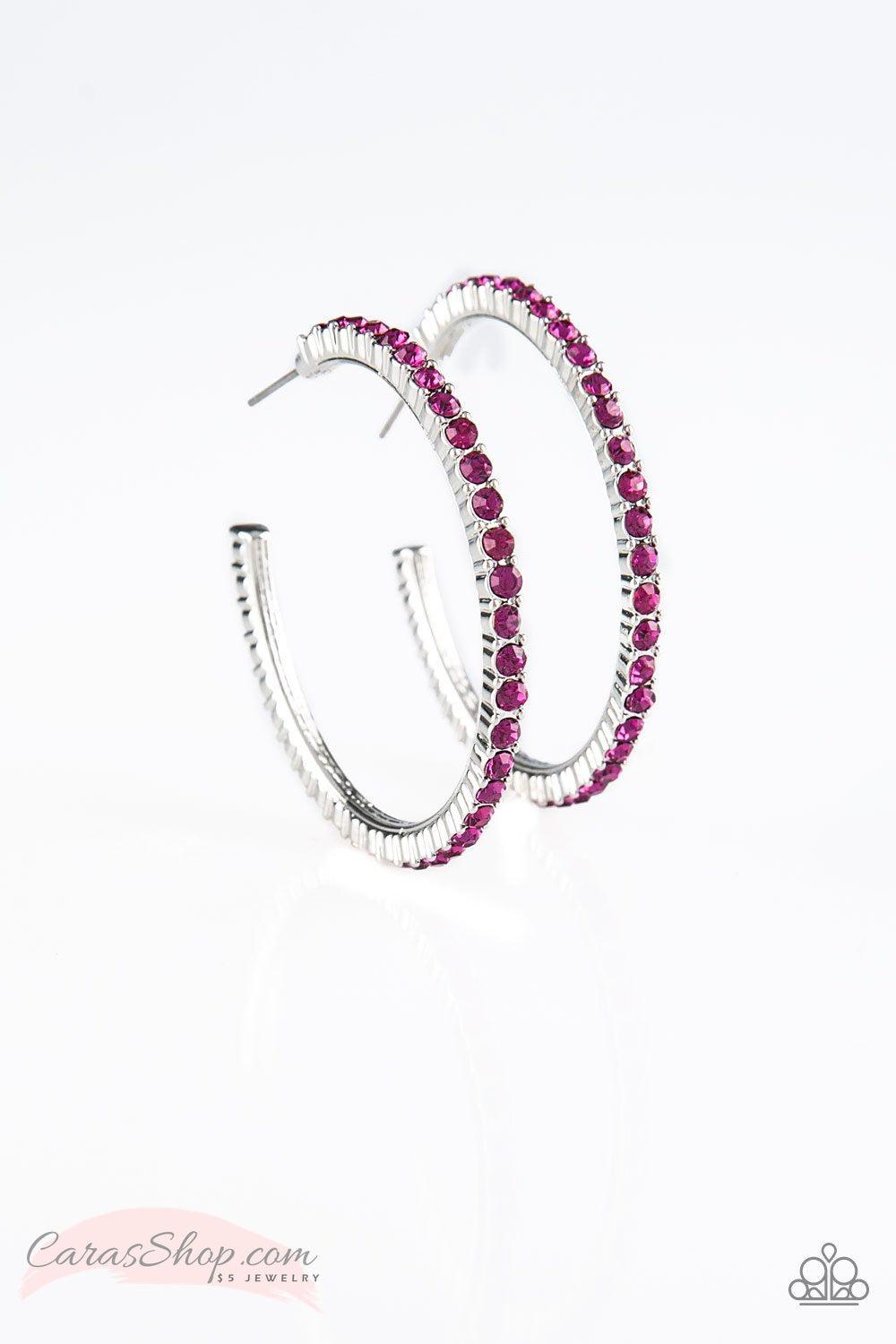 Must Be The Money - Pink Hoop Earrings - Paparazzi Accessories- on model - CarasShop.com - Paparazzi Jewelry by Cara Jewels