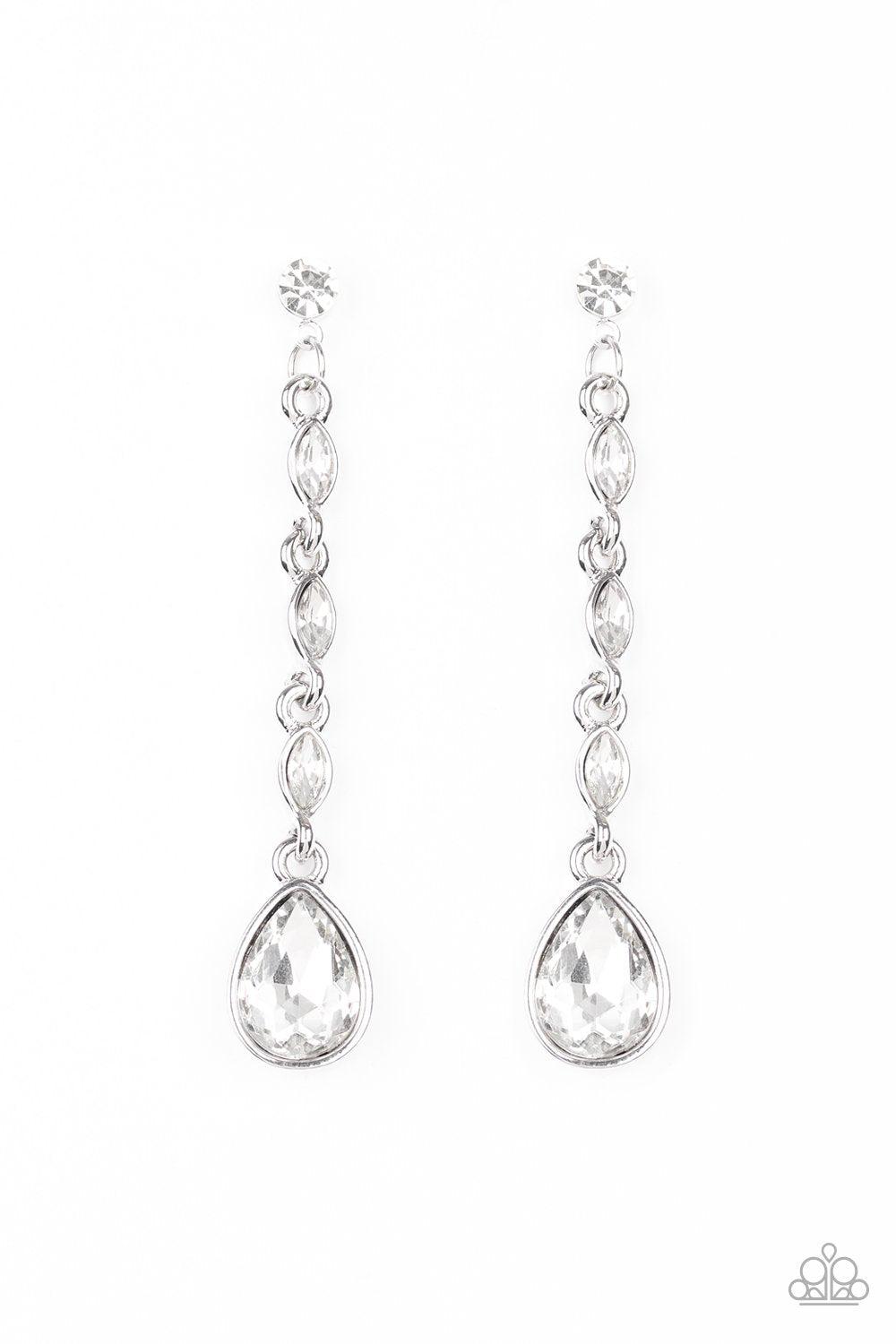 Must Love Diamonds White Rhinestone Earrings - Paparazzi Accessories- lightbox - CarasShop.com - Paparazzi Jewelry by Cara Jewels