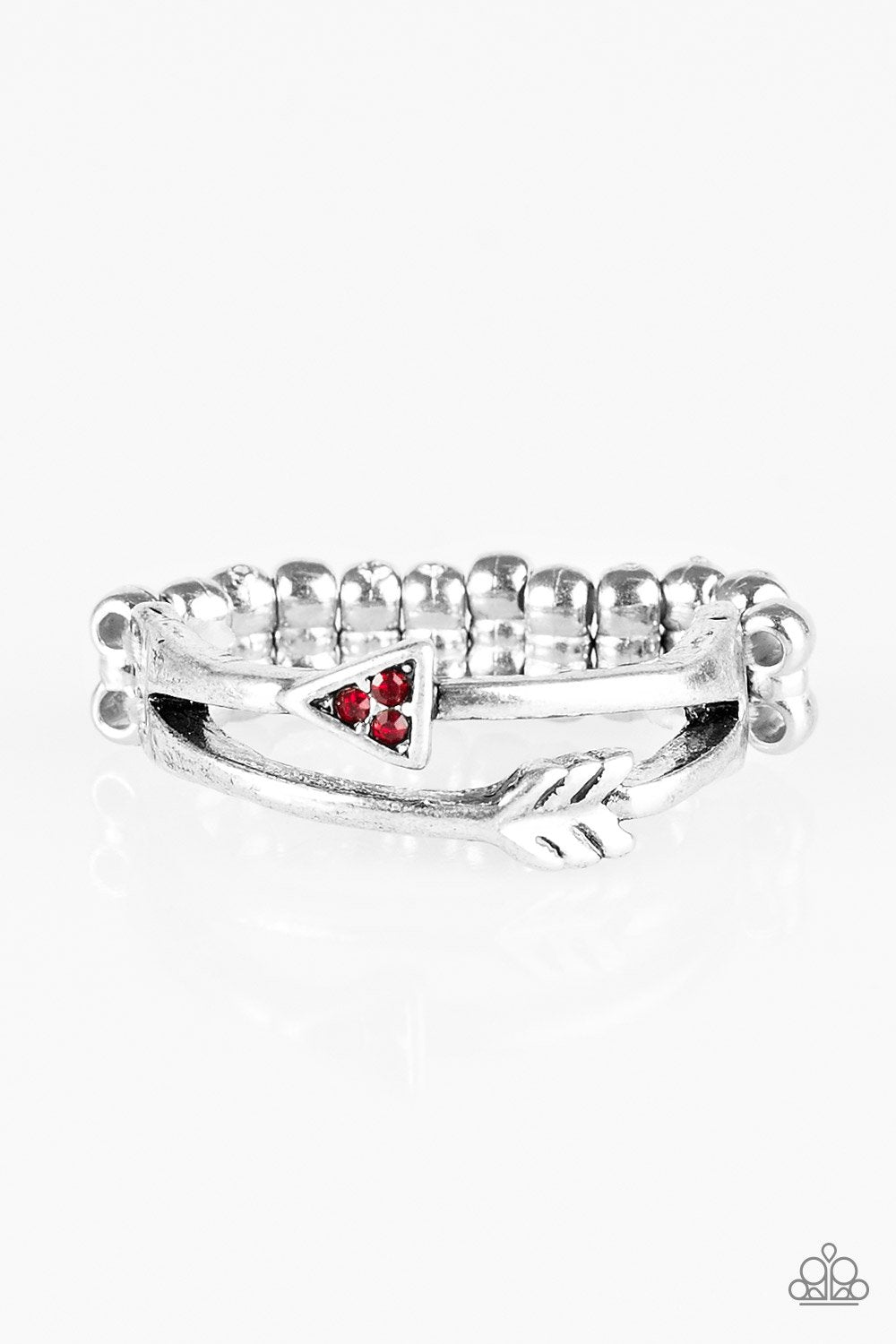 My Aim Is True Silver and Red Ring - Paparazzi Accessories- on model - CarasShop.com - Paparazzi Jewelry by Cara Jewels