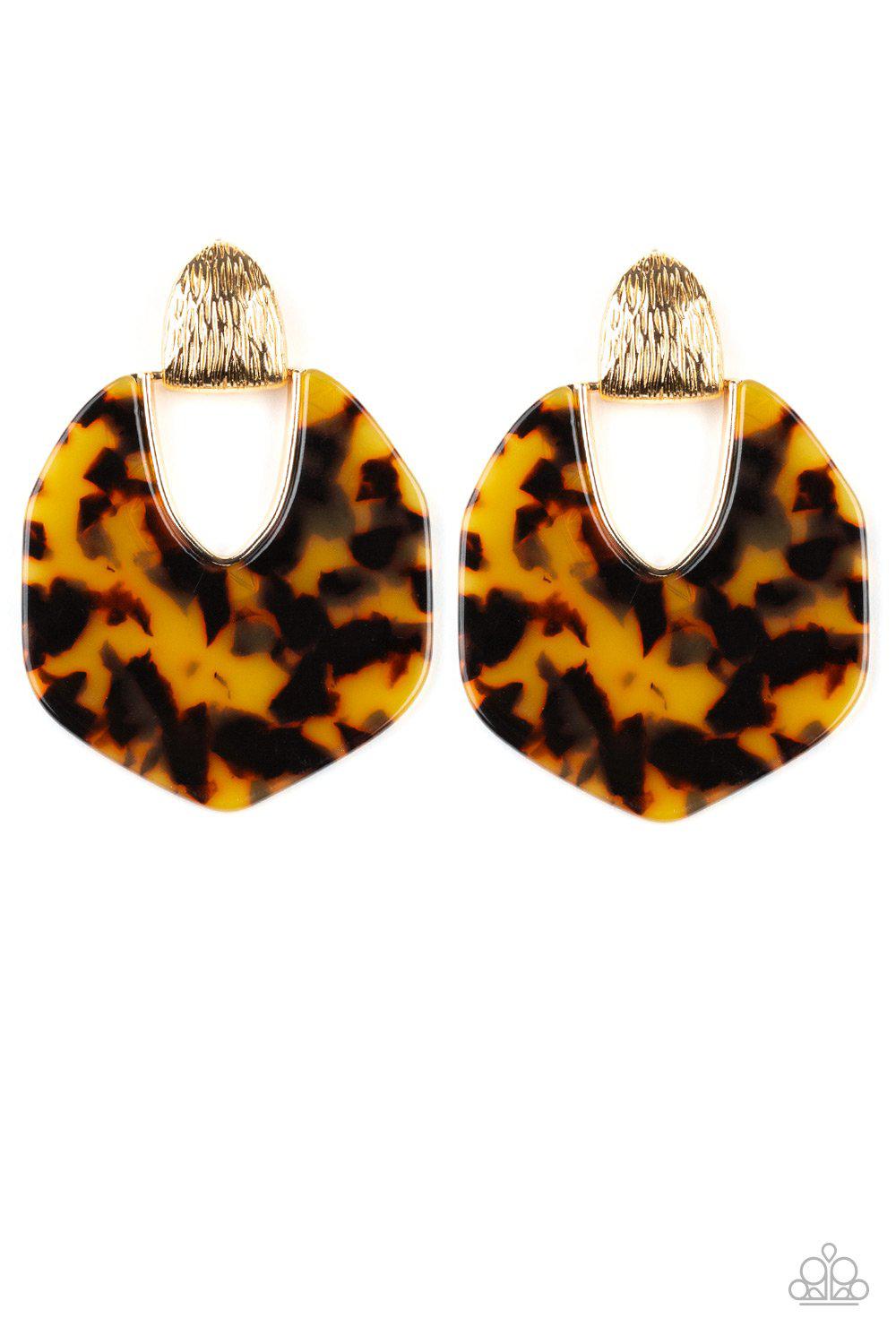 My Animal Spirit Gold Acrylic Earrings - Paparazzi Accessories- lightbox - CarasShop.com - Paparazzi Jewelry by Cara Jewels