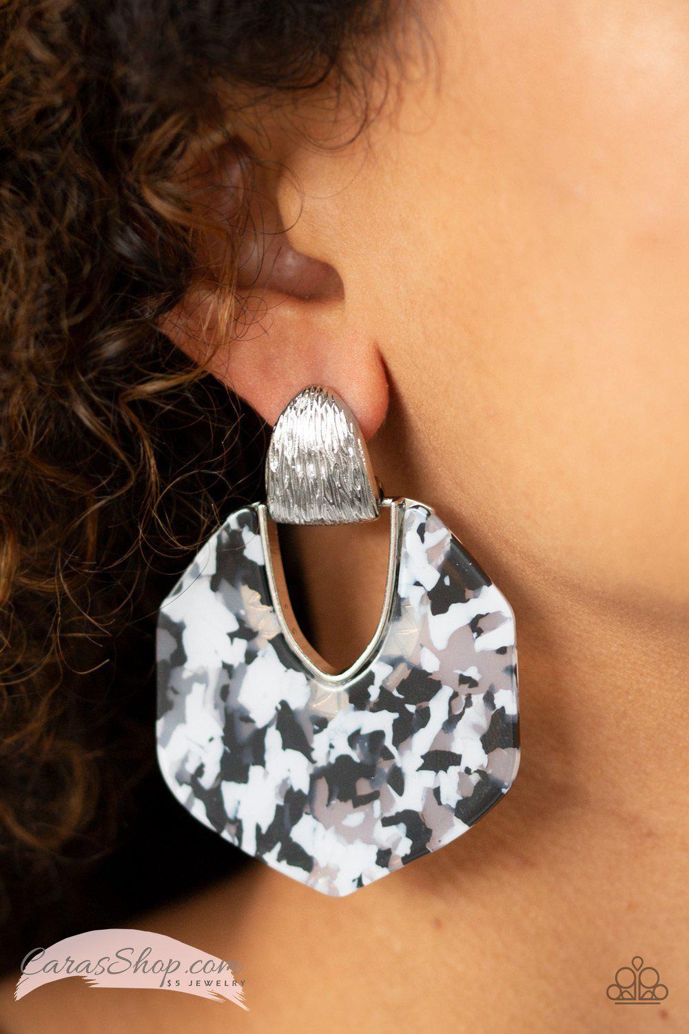 My Animal Spirit White Acrylic Earrings - Paparazzi Accessories- lightbox - CarasShop.com - Paparazzi Jewelry by Cara Jewels