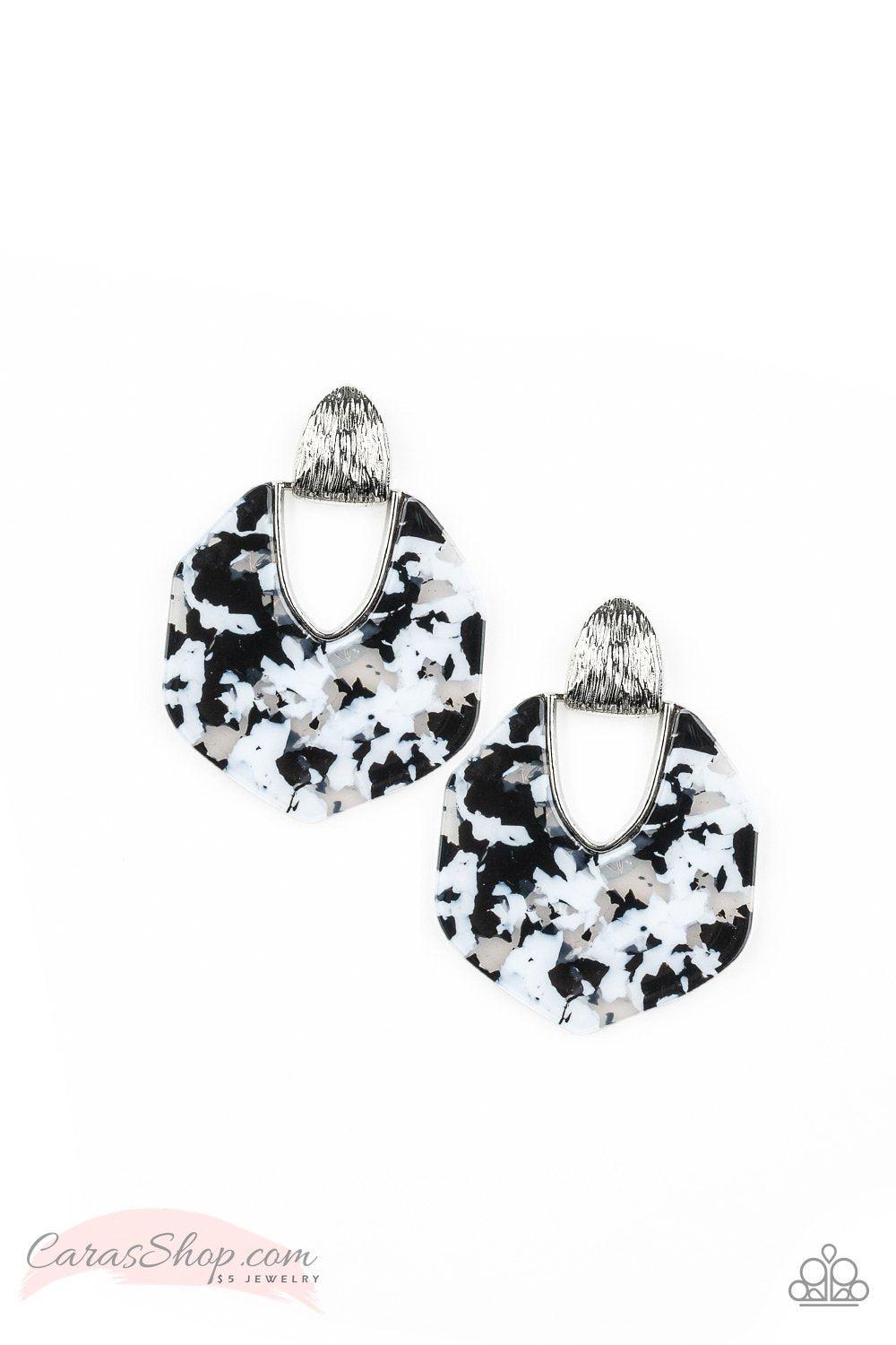My Animal Spirit White Acrylic Earrings - Paparazzi Accessories- on model - CarasShop.com - Paparazzi Jewelry by Cara Jewels