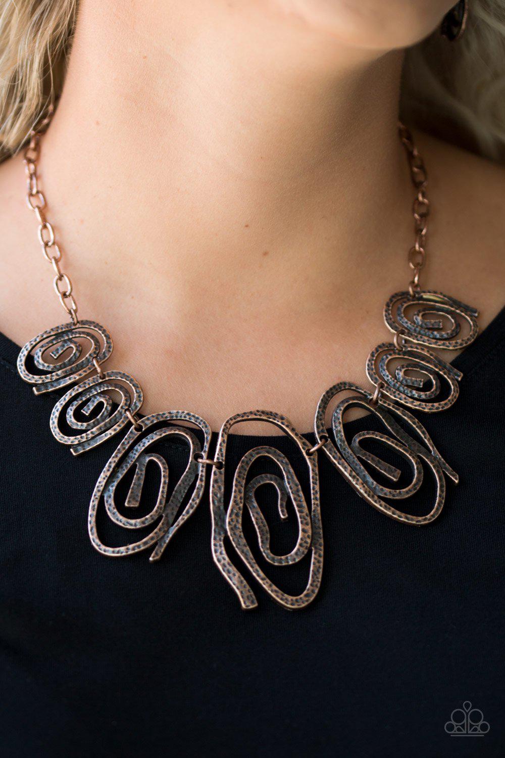 My Cave Is Your Cave Copper Swirl Necklace - Paparazzi Accessories- on model - CarasShop.com - Paparazzi Jewelry by Cara Jewels