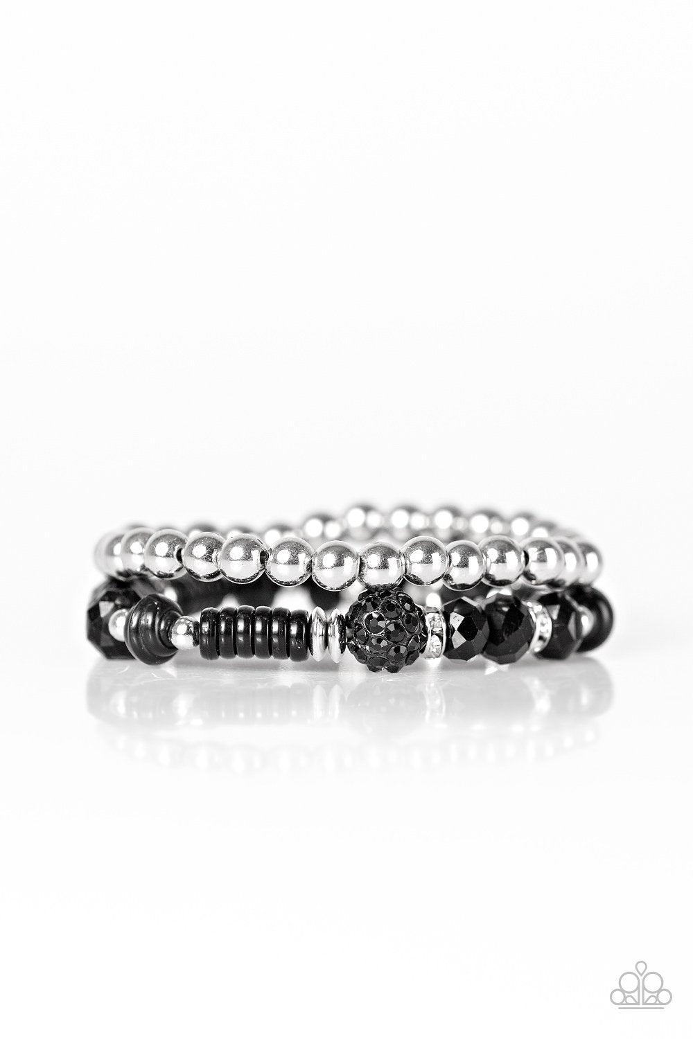 My Dance Card Is Full Black and Silver Bracelet Set - Paparazzi Accessories- lightbox - CarasShop.com - Paparazzi Jewelry by Cara Jewels