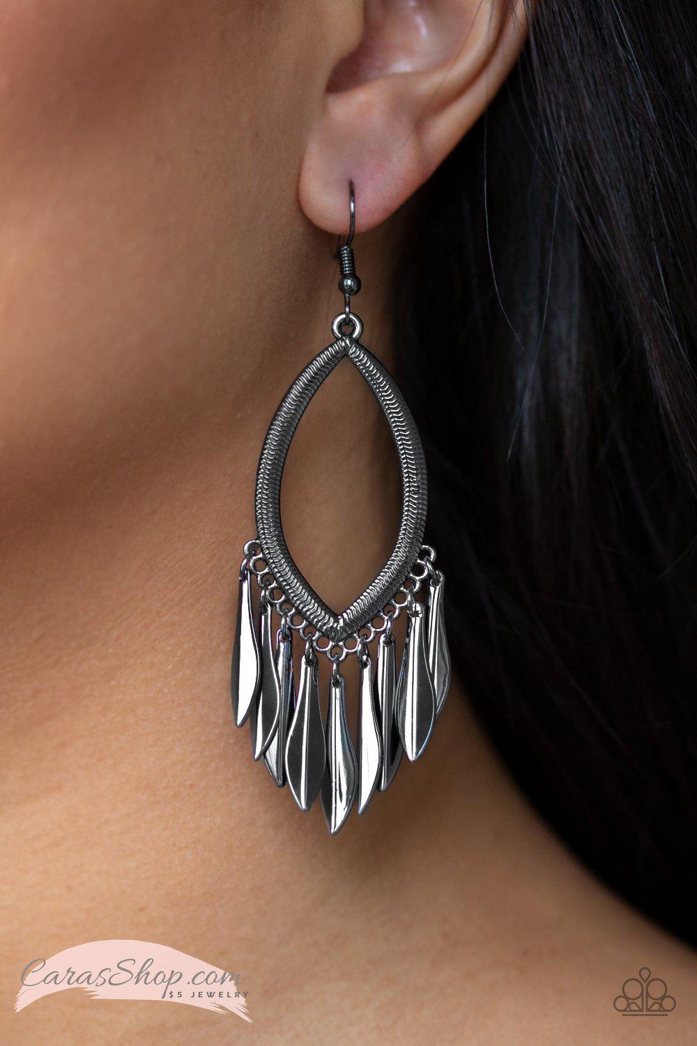 My FLAIR Lady Black Gunmetal Earrings - Paparazzi Accessories- lightbox - CarasShop.com - Paparazzi Jewelry by Cara Jewels