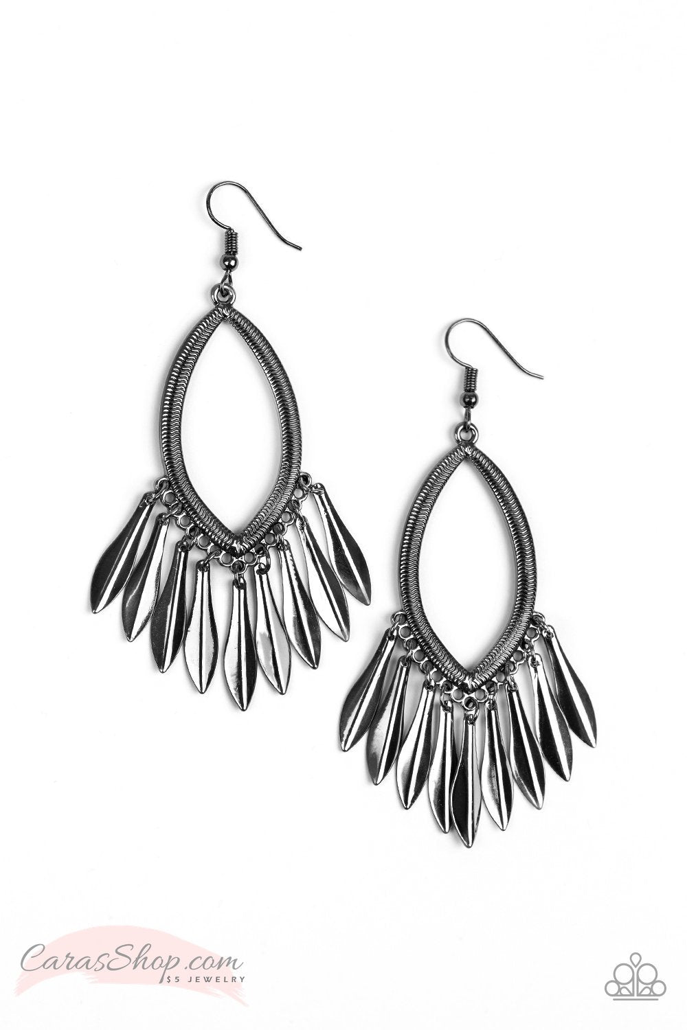 My FLAIR Lady Black Gunmetal Earrings - Paparazzi Accessories- on model - CarasShop.com - Paparazzi Jewelry by Cara Jewels