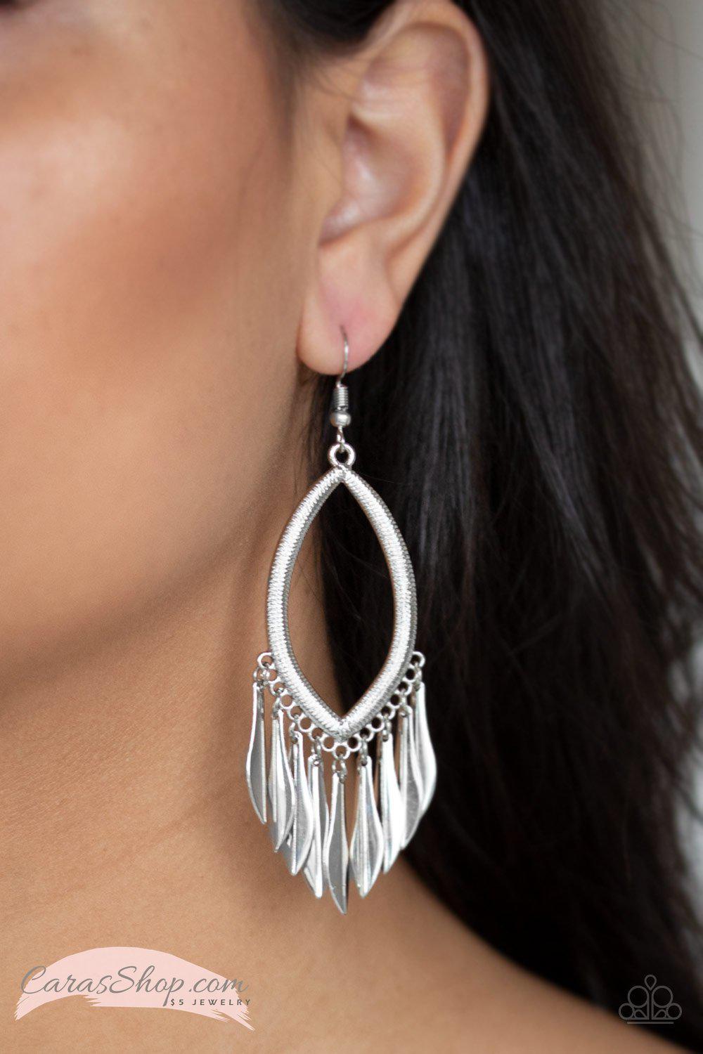 My FLAIR Lady Silver Earrings - Paparazzi Accessories- on model - CarasShop.com - Paparazzi Jewelry by Cara Jewels