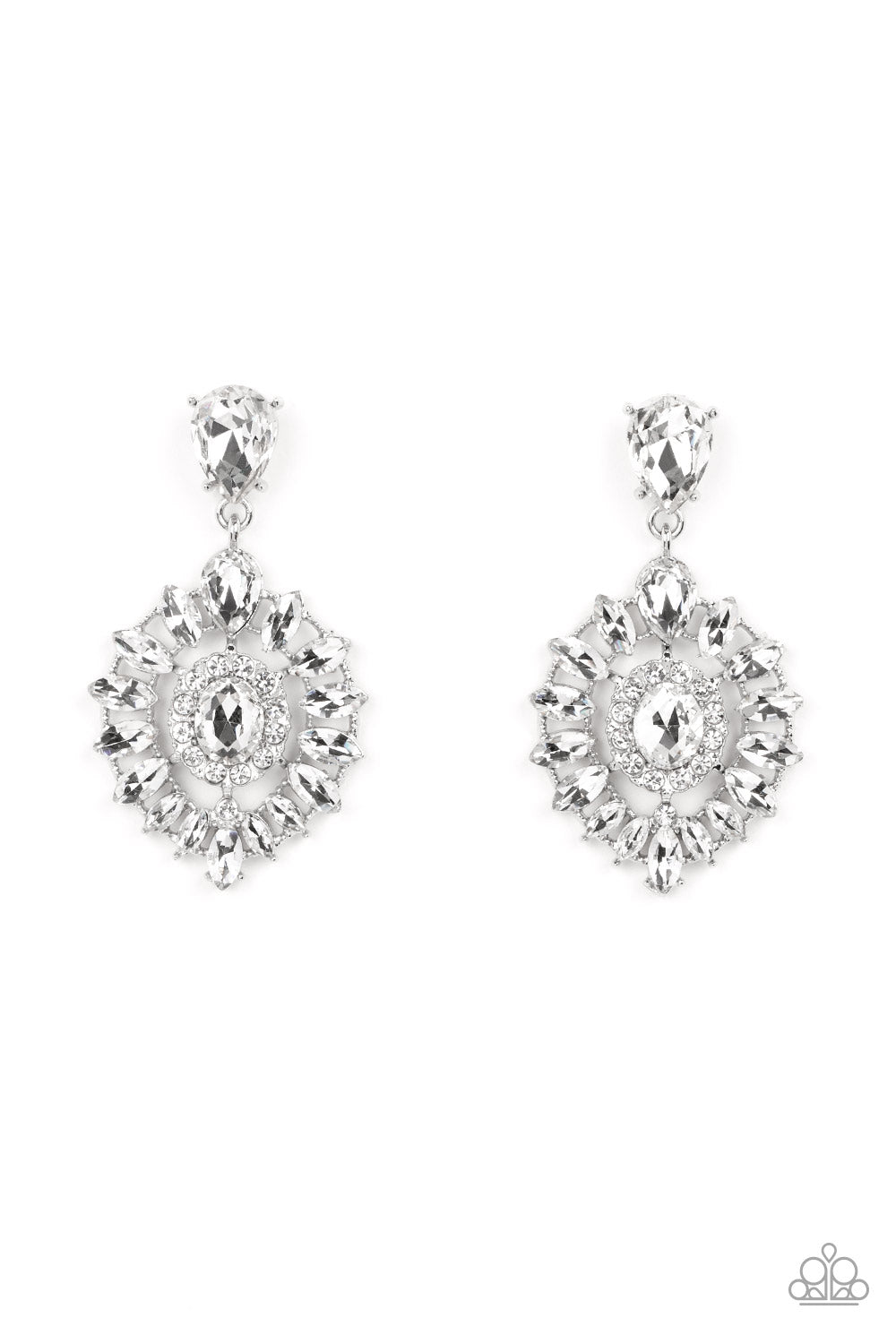 My Good LUXE Charm White Rhinestone Earrings - Paparazzi Accessories- lightbox - CarasShop.com - Paparazzi Jewelry by Cara Jewels