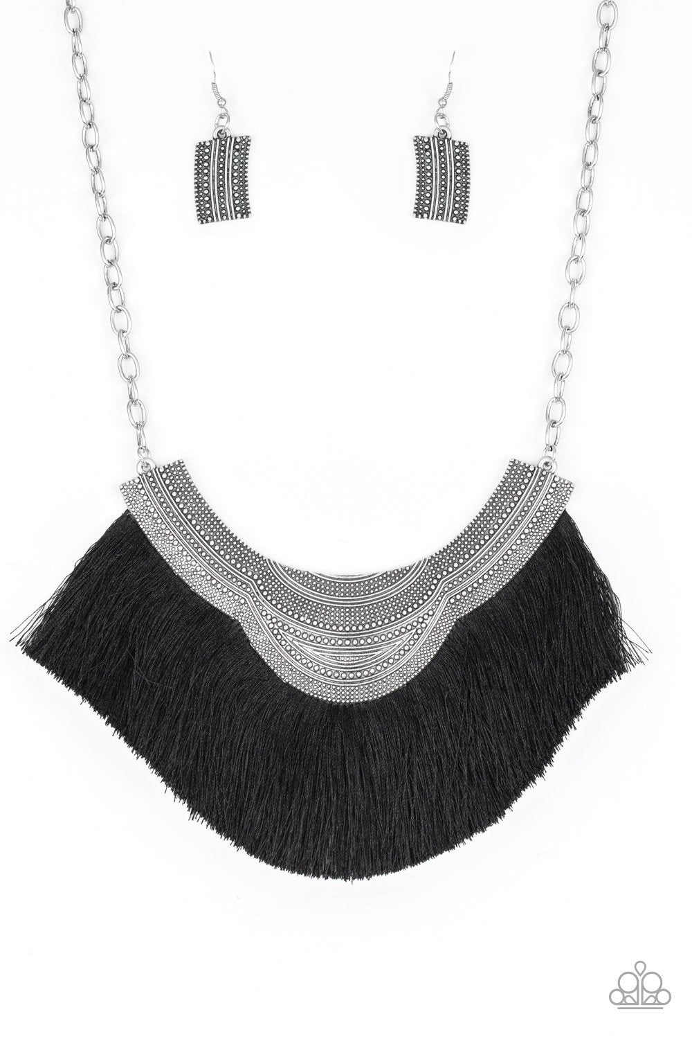 My Pharaoh Lady Black Fringe Necklace - Paparazzi Accessories - free matching earrings -CarasShop.com - Paparazzi Jewelry by Cara Jewels