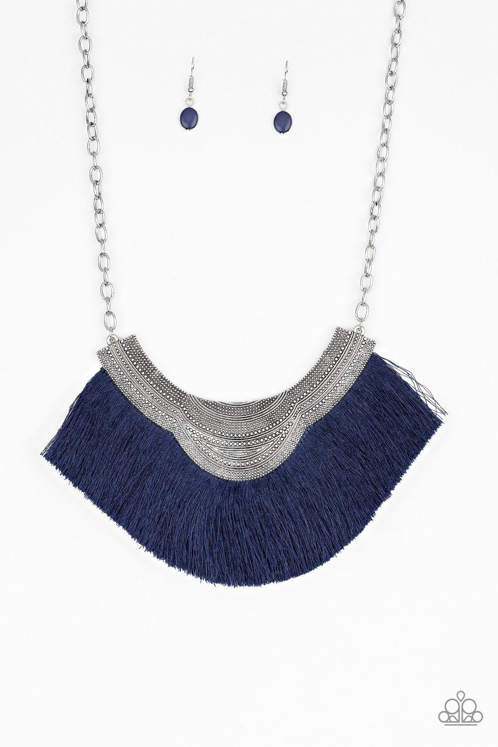 My Pharaoh Lady Dark Blue Fringe Necklace - Paparazzi Accessories - free matching earrings -CarasShop.com - Paparazzi Jewelry by Cara Jewels