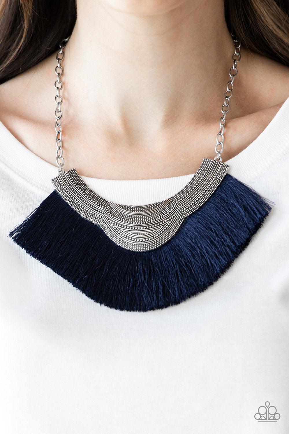 My Pharaoh Lady Dark Blue Fringe Necklace - Paparazzi Accessories- lightbox - CarasShop.com - Paparazzi Jewelry by Cara Jewels