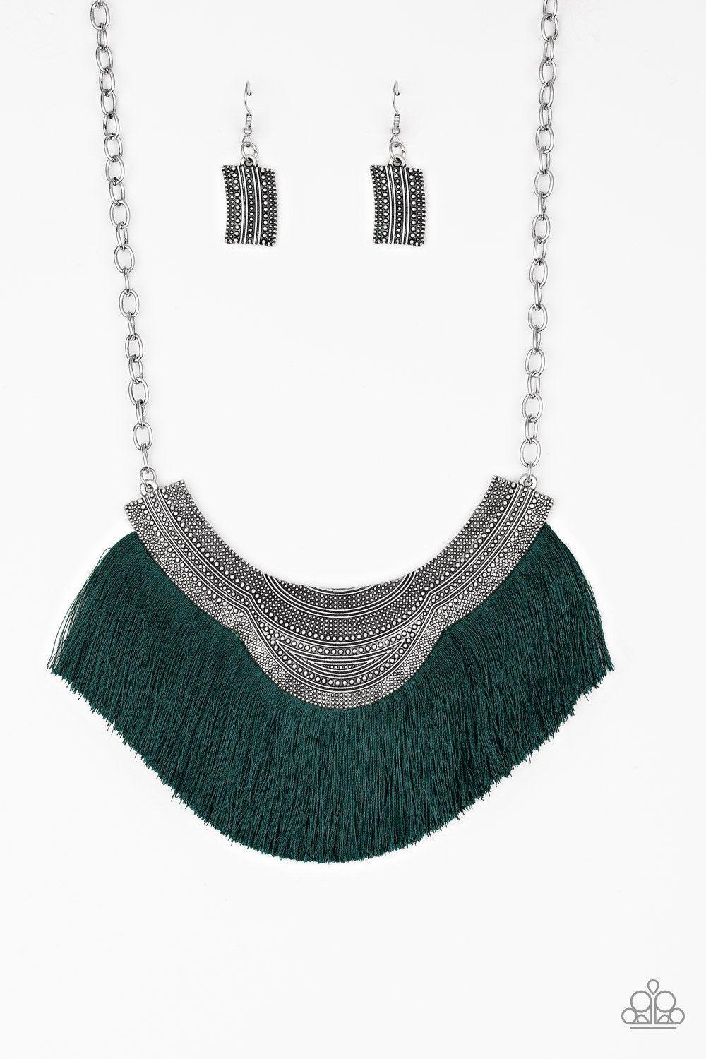 My Pharaoh Lady Green Fringe Necklace - Paparazzi Accessories- lightbox - CarasShop.com - Paparazzi Jewelry by Cara Jewels