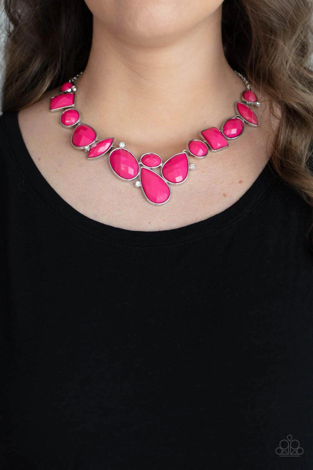 Mystical Mirage Pink Necklace - Paparazzi Accessories- on model - CarasShop.com - Paparazzi Jewelry by Cara Jewels