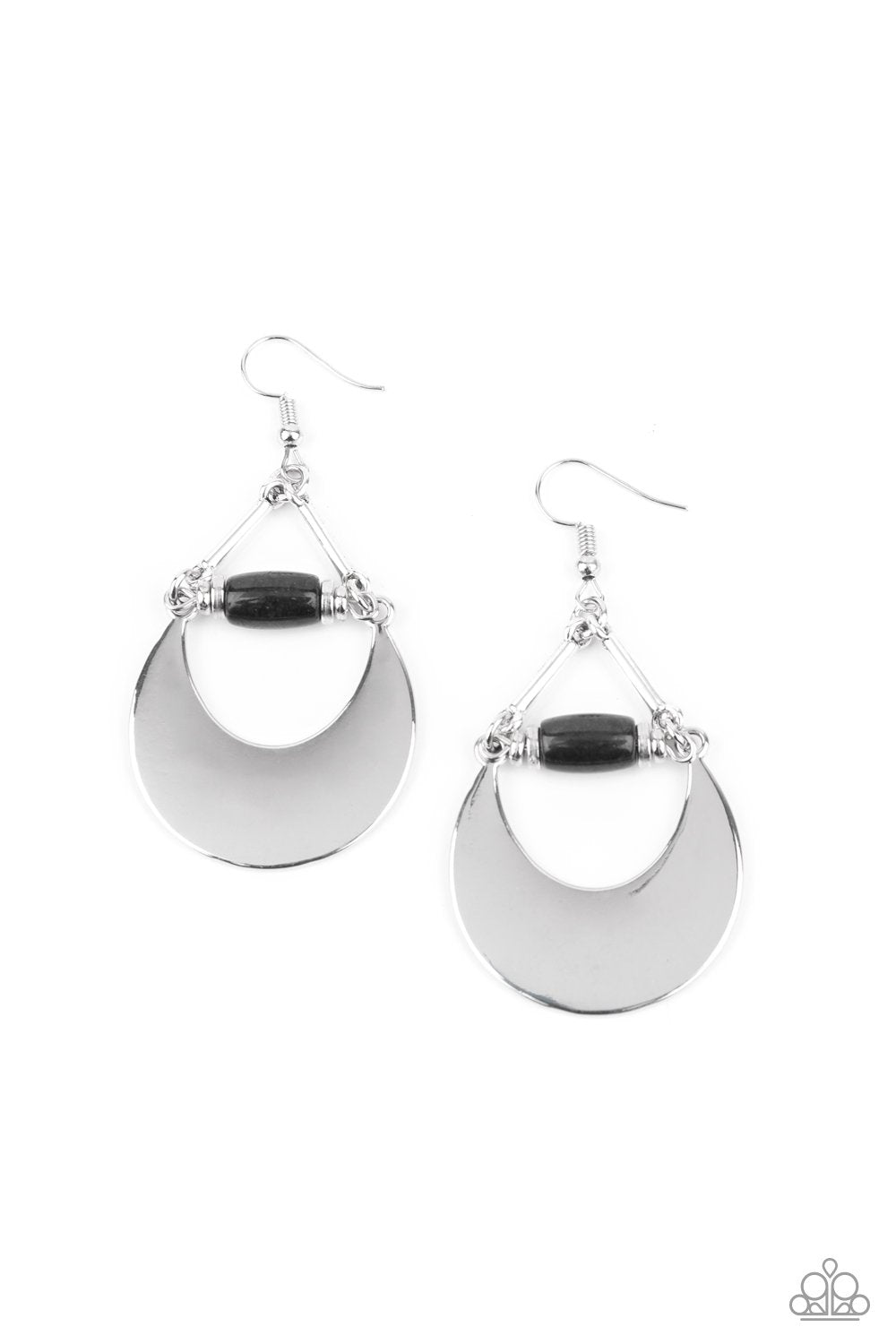 Mystical Moonbeams Black Stone and Silver Earrings - Paparazzi Accessories- lightbox - CarasShop.com - Paparazzi Jewelry by Cara Jewels