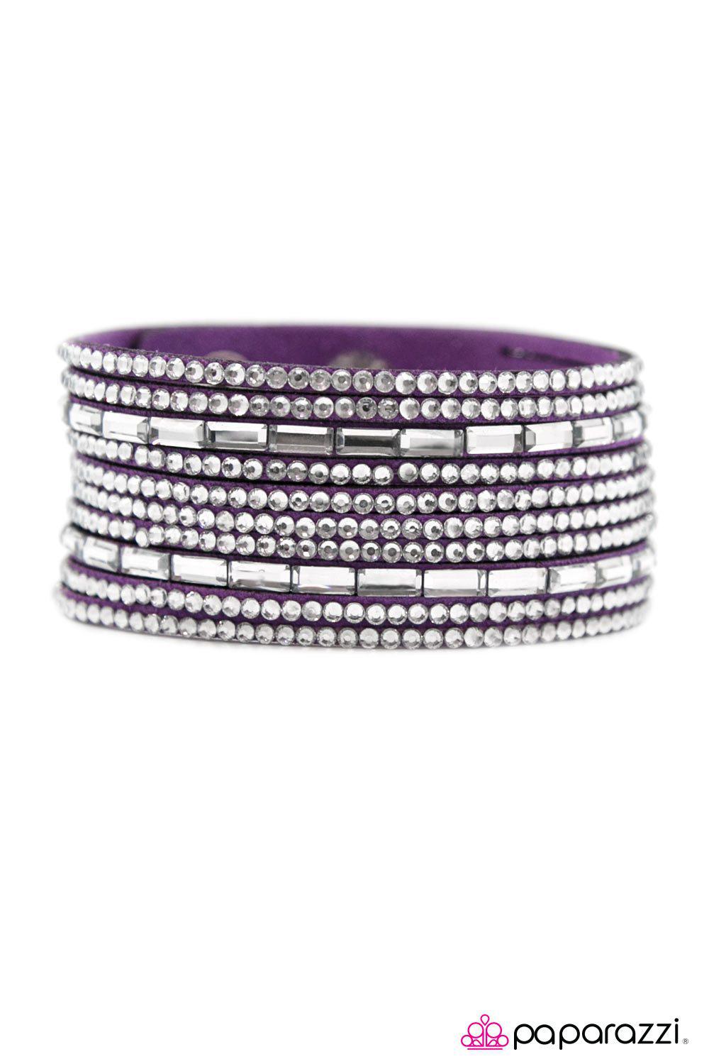 Name Your Price Purple and White Rhinestone Urban Wrap Snap Bracelet - Paparazzi Accessories- lightbox - CarasShop.com - Paparazzi Jewelry by Cara Jewels