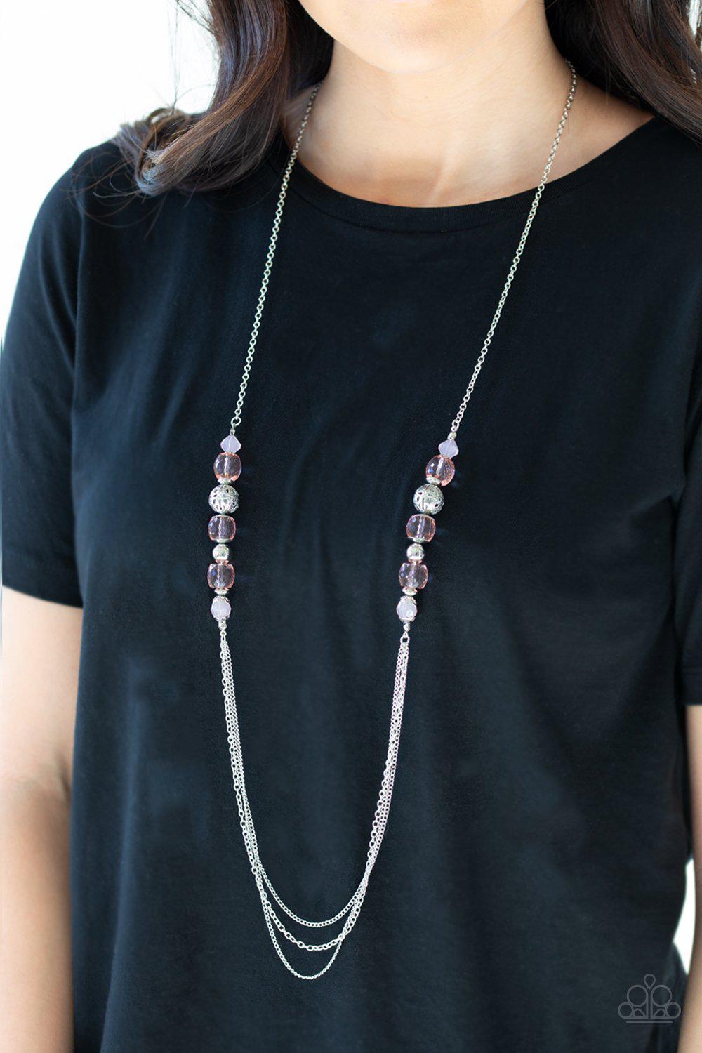 Native New Yorker Pink Necklace - Paparazzi Accessories- on model - CarasShop.com - Paparazzi Jewelry by Cara Jewels