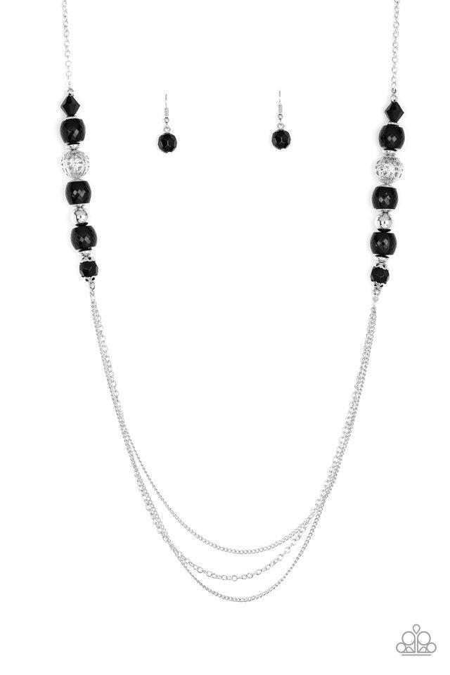 Native New Yorker Silver and Black Necklace - Paparazzi Accessories- on model - CarasShop.com - Paparazzi Jewelry by Cara Jewels