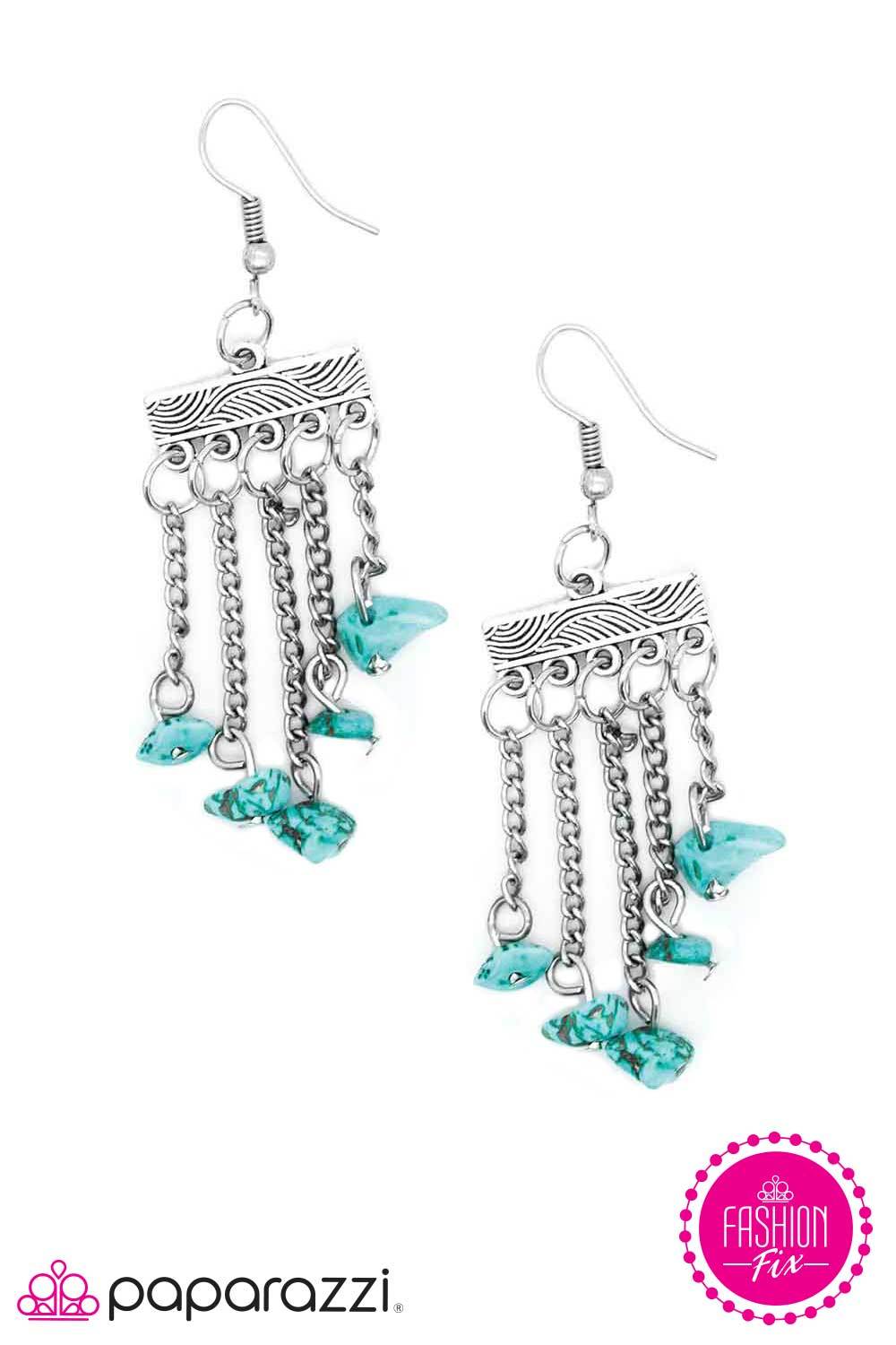 Natural Born Bombshell Turquoise Blue Stone Earrings - Paparazzi Accessories- on model - CarasShop.com - Paparazzi Jewelry by Cara Jewels