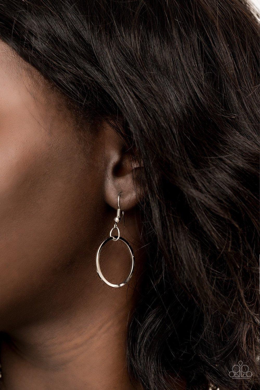 Natural Born Ringleader Long Silver Chain Necklace - Paparazzi Accessories - free matching earrings -CarasShop.com - Paparazzi Jewelry by Cara Jewels