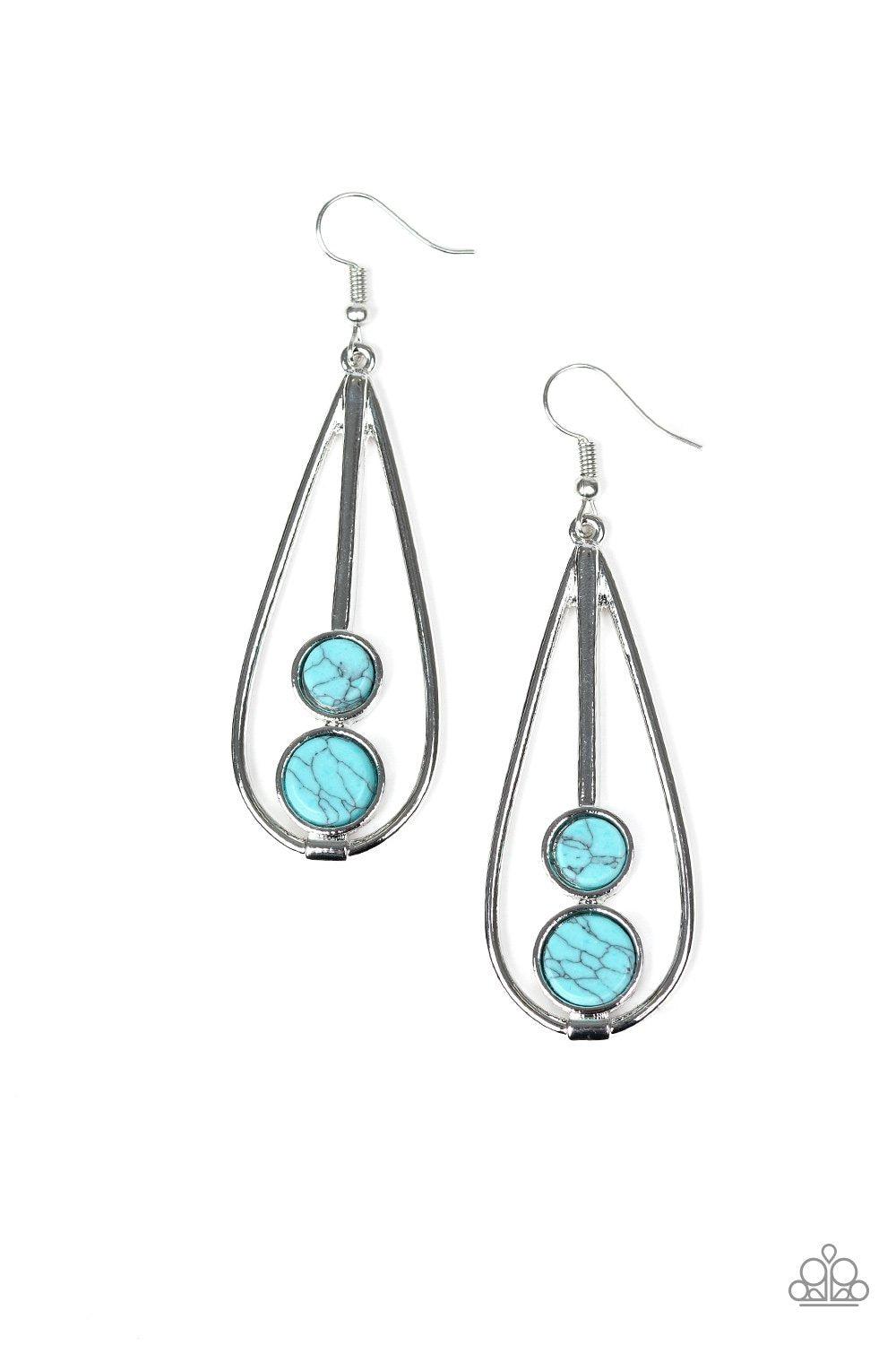 Natural Nova Turquoise Blue Stone Earrings - Paparazzi Accessories- on model - CarasShop.com - Paparazzi Jewelry by Cara Jewels