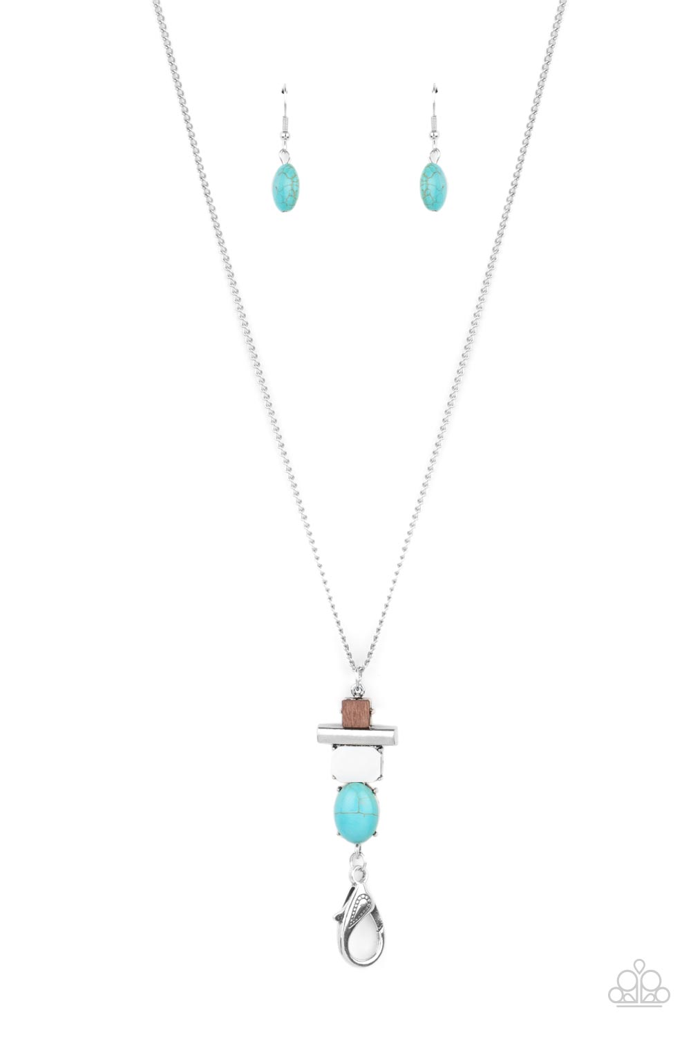 Natural Novice Turquoise Blue Stone and Wood Lanyard Necklace - Paparazzi Accessories- lightbox - CarasShop.com - Paparazzi Jewelry by Cara Jewels