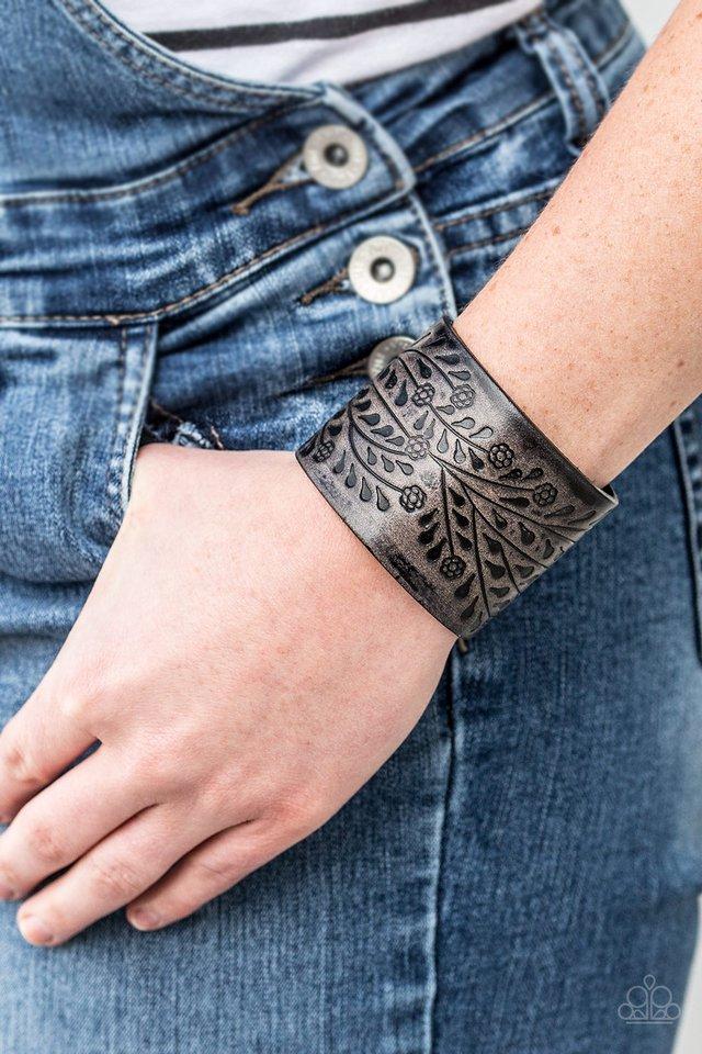Natural Remedy Black Leather Urban Wrap Snap Bracelet - Paparazzi Accessories- lightbox - CarasShop.com - Paparazzi Jewelry by Cara Jewels