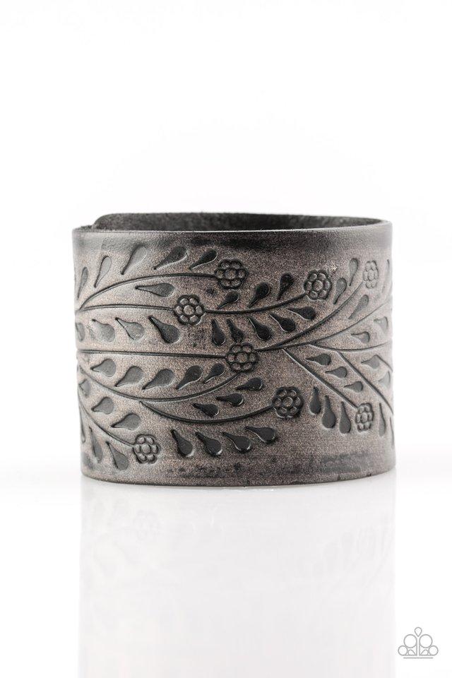 Natural Remedy Black Leather Urban Wrap Snap Bracelet - Paparazzi Accessories- on model - CarasShop.com - Paparazzi Jewelry by Cara Jewels