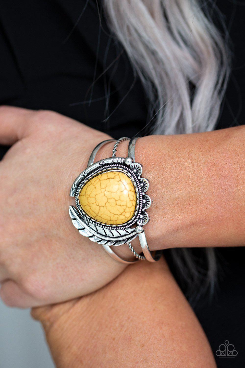 Nature's Bounty Yellow Stone Cuff Bracelet - Paparazzi Accessories- lightbox - CarasShop.com - Paparazzi Jewelry by Cara Jewels