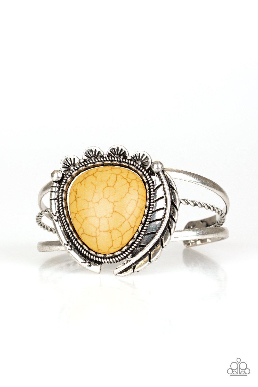 Nature's Bounty Yellow Stone Cuff Bracelet - Paparazzi Accessories- on model - CarasShop.com - Paparazzi Jewelry by Cara Jewels