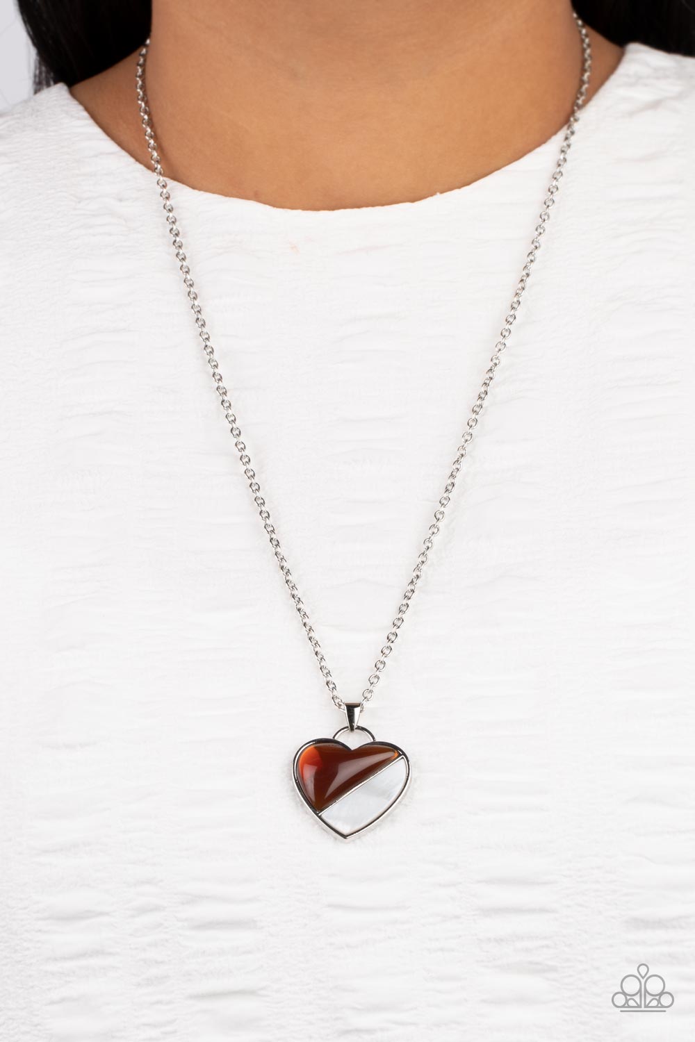 Nautical Romance Brown Heart Necklace - Paparazzi Accessories- on model - CarasShop.com - Paparazzi Jewelry by Cara Jewels