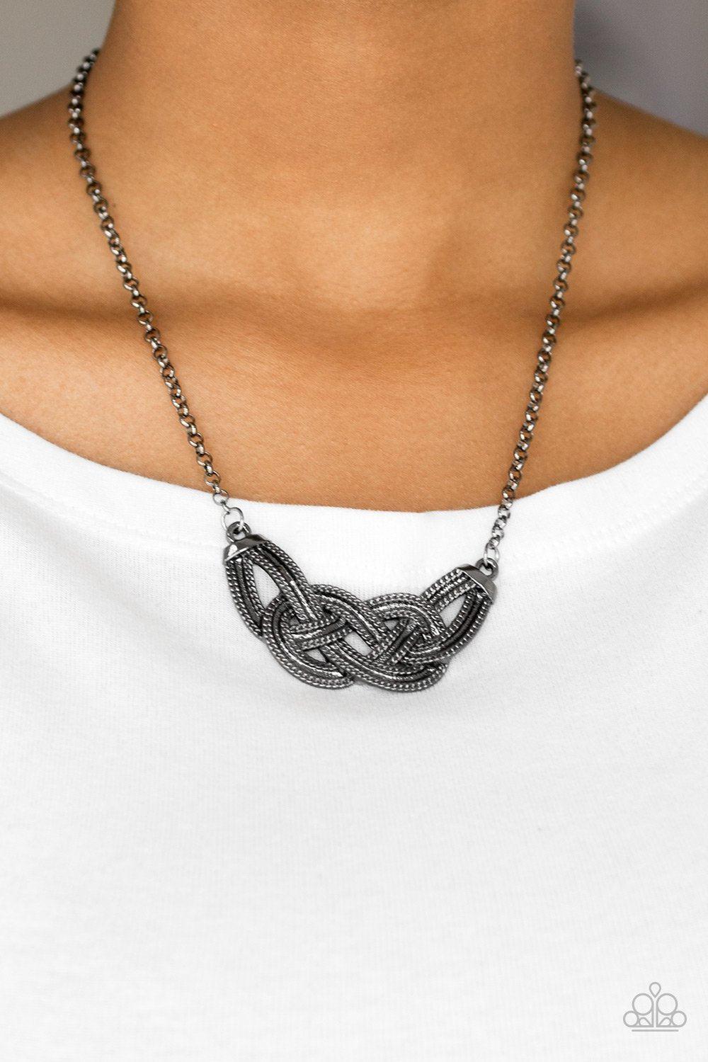 Nautically Naples Black Gunmetal Necklace and matching Earrings - Paparazzi Accessories- lightbox - CarasShop.com - Paparazzi Jewelry by Cara Jewels
