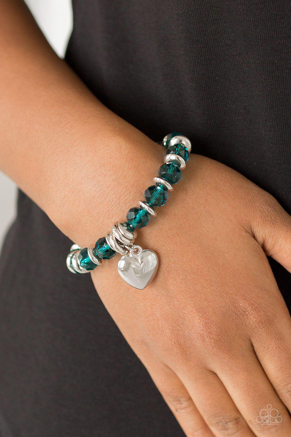 Need I Say AMOUR? Blue and Silver Heart Bracelet - Paparazzi Accessories- lightbox - CarasShop.com - Paparazzi Jewelry by Cara Jewels