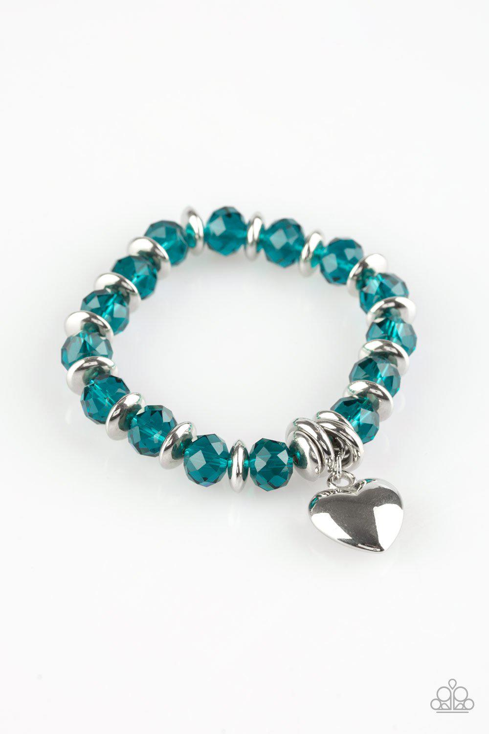 Need I Say AMOUR? Blue and Silver Heart Bracelet - Paparazzi Accessories- on model - CarasShop.com - Paparazzi Jewelry by Cara Jewels