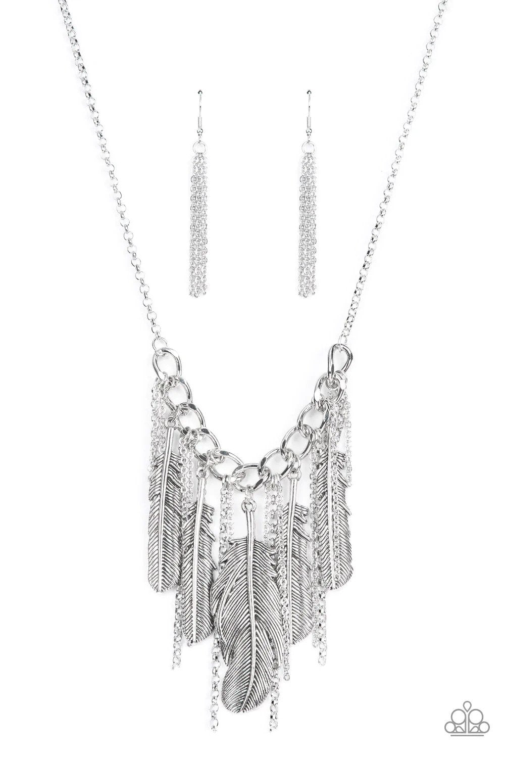NEST Friends Forever Silver Feather Necklace - Paparazzi Accessories- lightbox - CarasShop.com - Paparazzi Jewelry by Cara Jewels